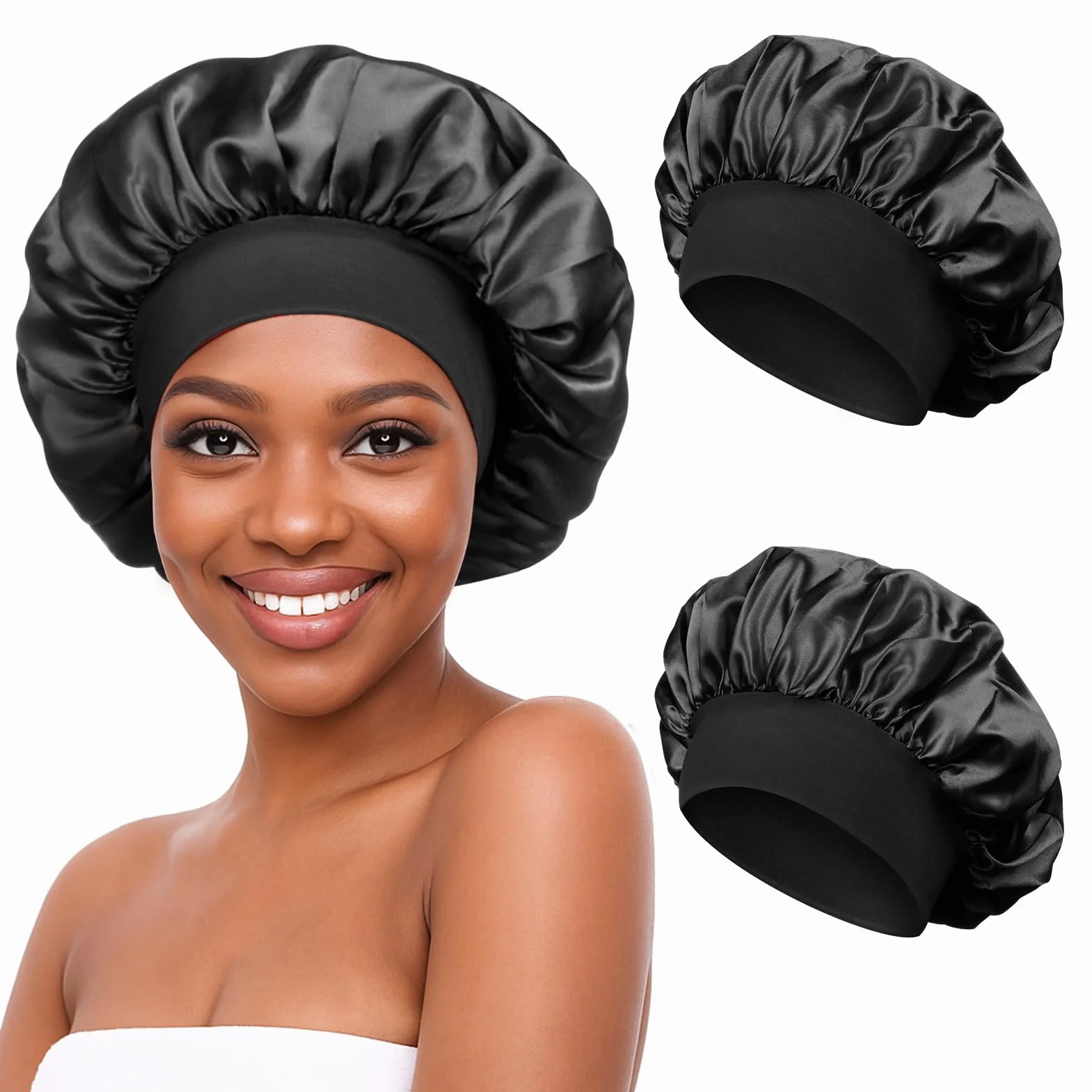 Bonnet Satin Cheveux Nuit 2 Pièces pour Femmes