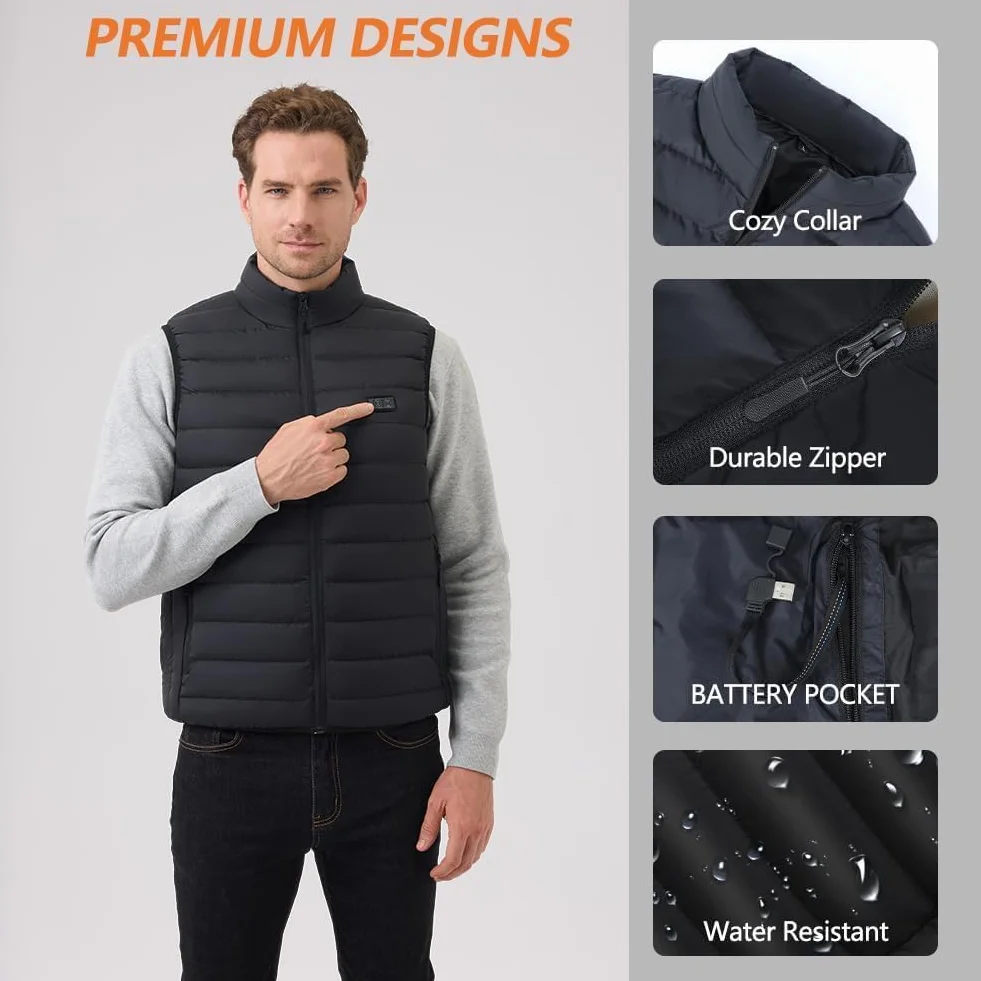 Gilet Chauffant Homme Femme avec Batterie Incluse 3 Niveaux de Température Veste Chauffante Hiver