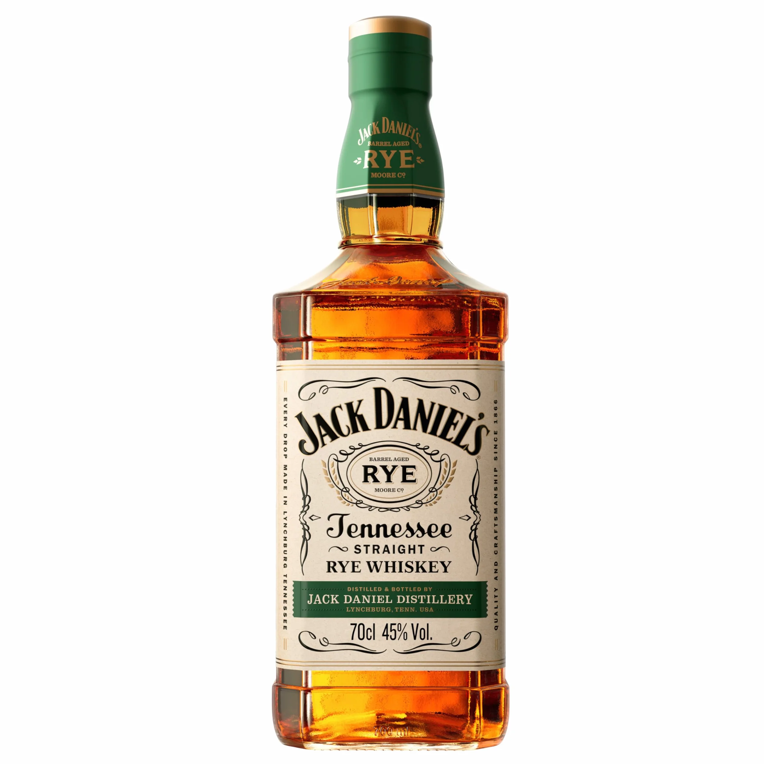 Jack Daniel's Bourbon Tennessee Rye Whisky, 45% vol 70 cl - Boisson Authentique Épicée à Base de 70% de Seigle, Maïs et d'Orge Maltée - Spiritueux à Déguster Pure, sur Glace ou et Cocktail