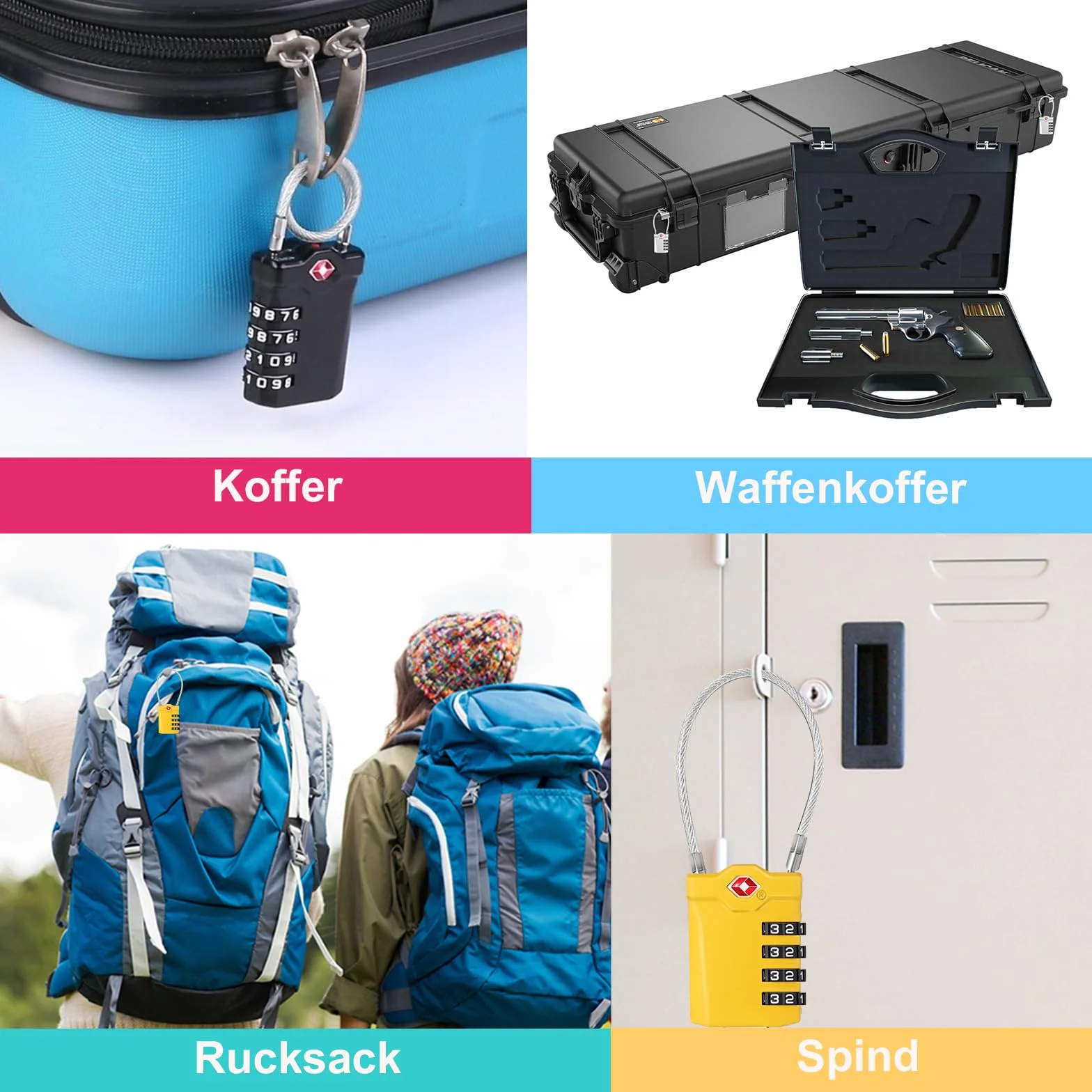 Cadenas Valise TSA 4 Chiffres avec Alarme d'ouverture, Serrures à Bagages avec Câble Flexible (2 Pièce, Jaune)