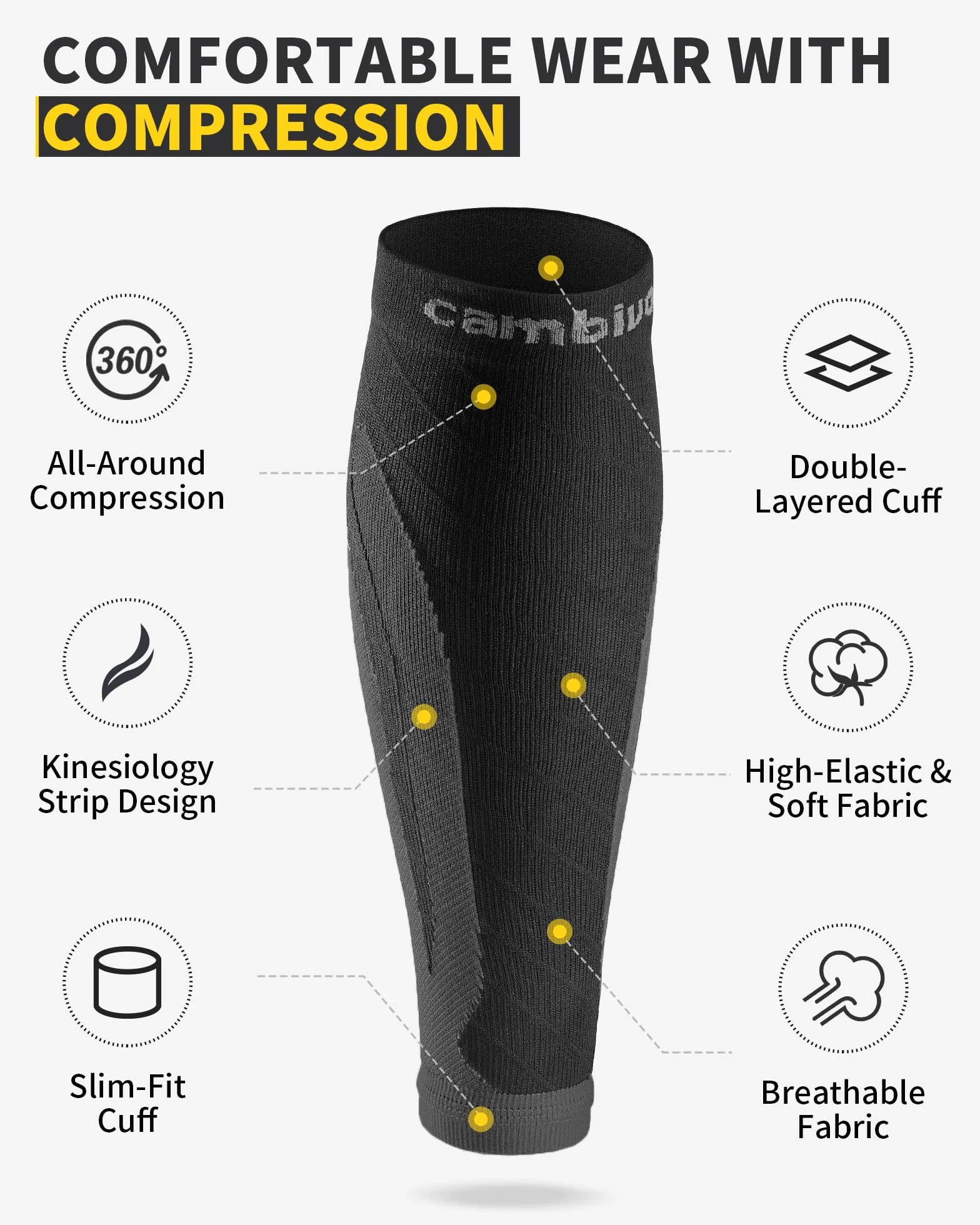 CAMBIVO Manchon Compression Mollet Bas de Contention Femme Homme Sport Course Jogging