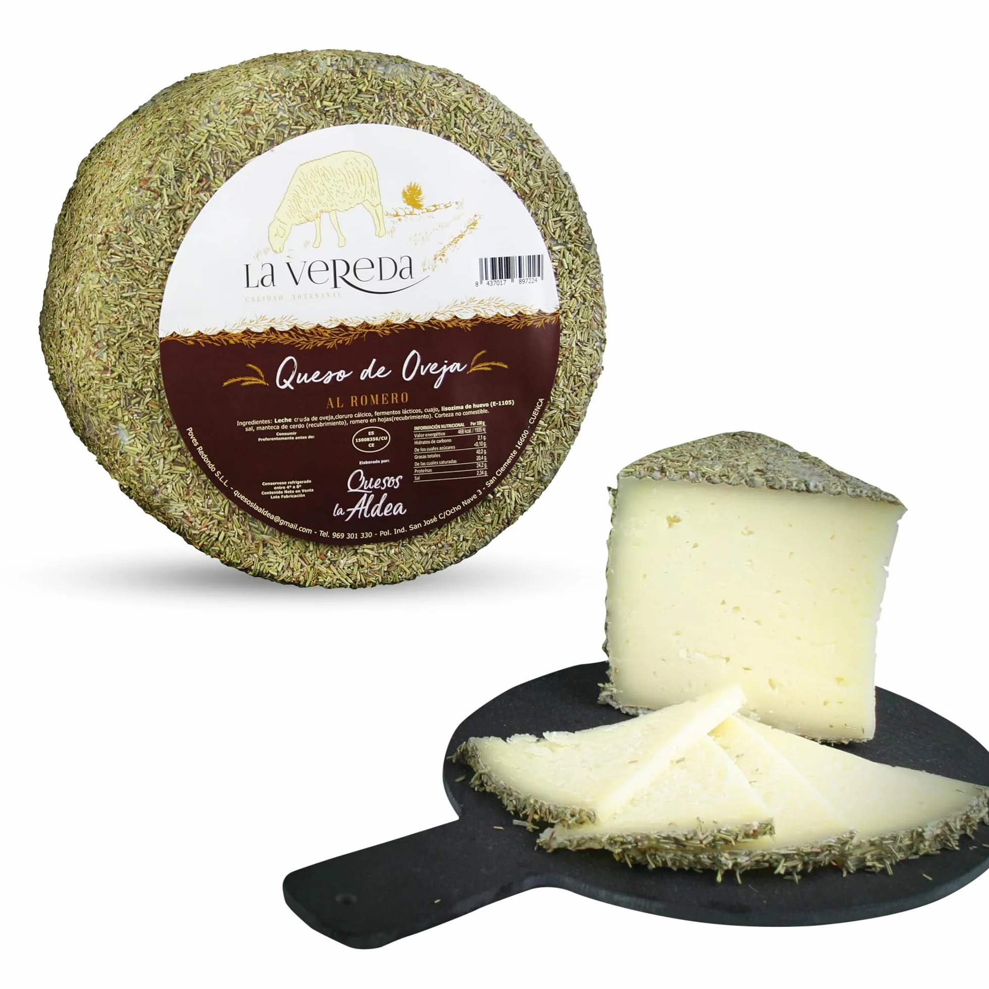 Fromages La Aldea | Fromage Affiné de Brebis au Beurre et au Romarin 1 kg | Affinage 6 Mois | Morceau de Fromage au Lait Cru Artisanal | Coffret Cadeau Gourmand, Panier de Fromages Gourmands Cadeau