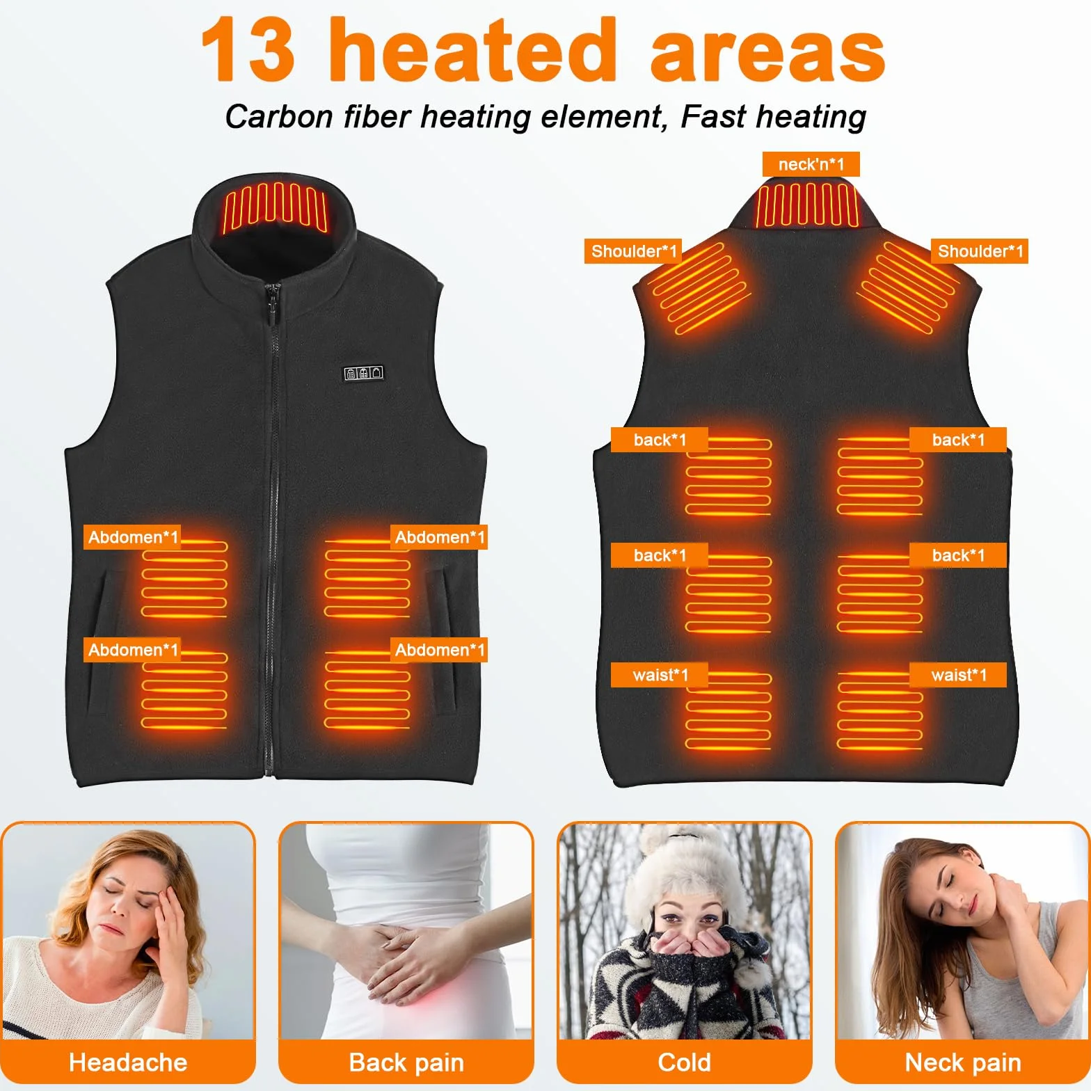 Gilet Chauffant Électrique Homme Femme 20000mAh 13 Zones 3 Modes USB Lavable