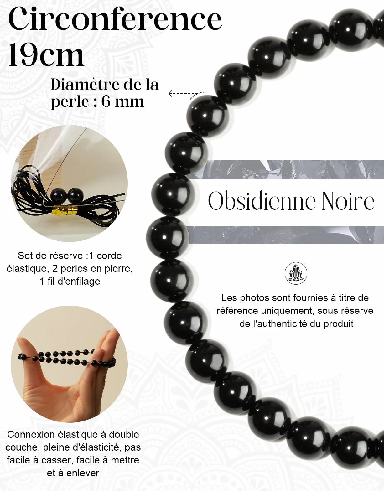 Bracelet en Pierres Naturelles 6 mm pour Femme et Homme, Perles Élastiques de Cristal Thérapeutique