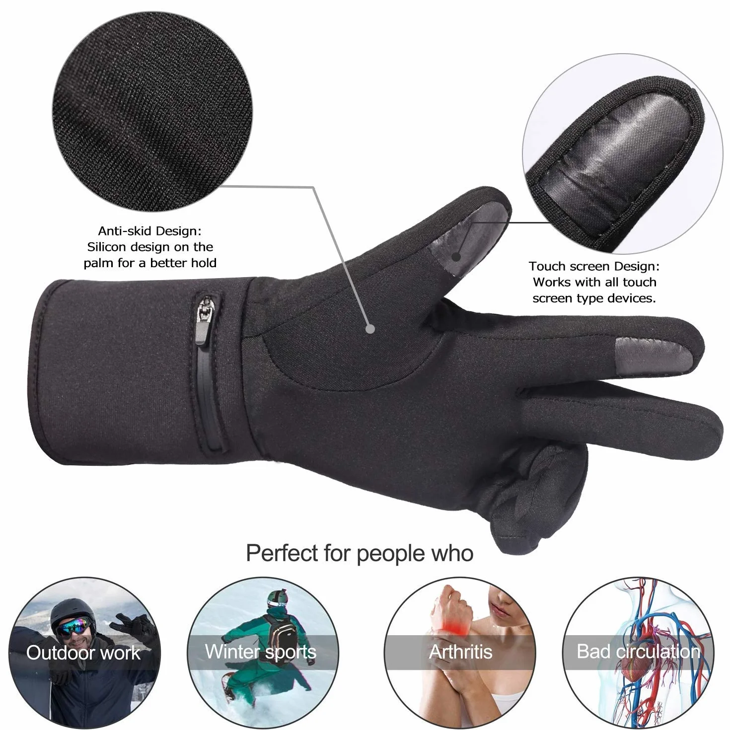 Gants Chauffants Électriques Sun Will 7,4V 2200mAh pour Homme Femme Cyclisme Ski Hiver
