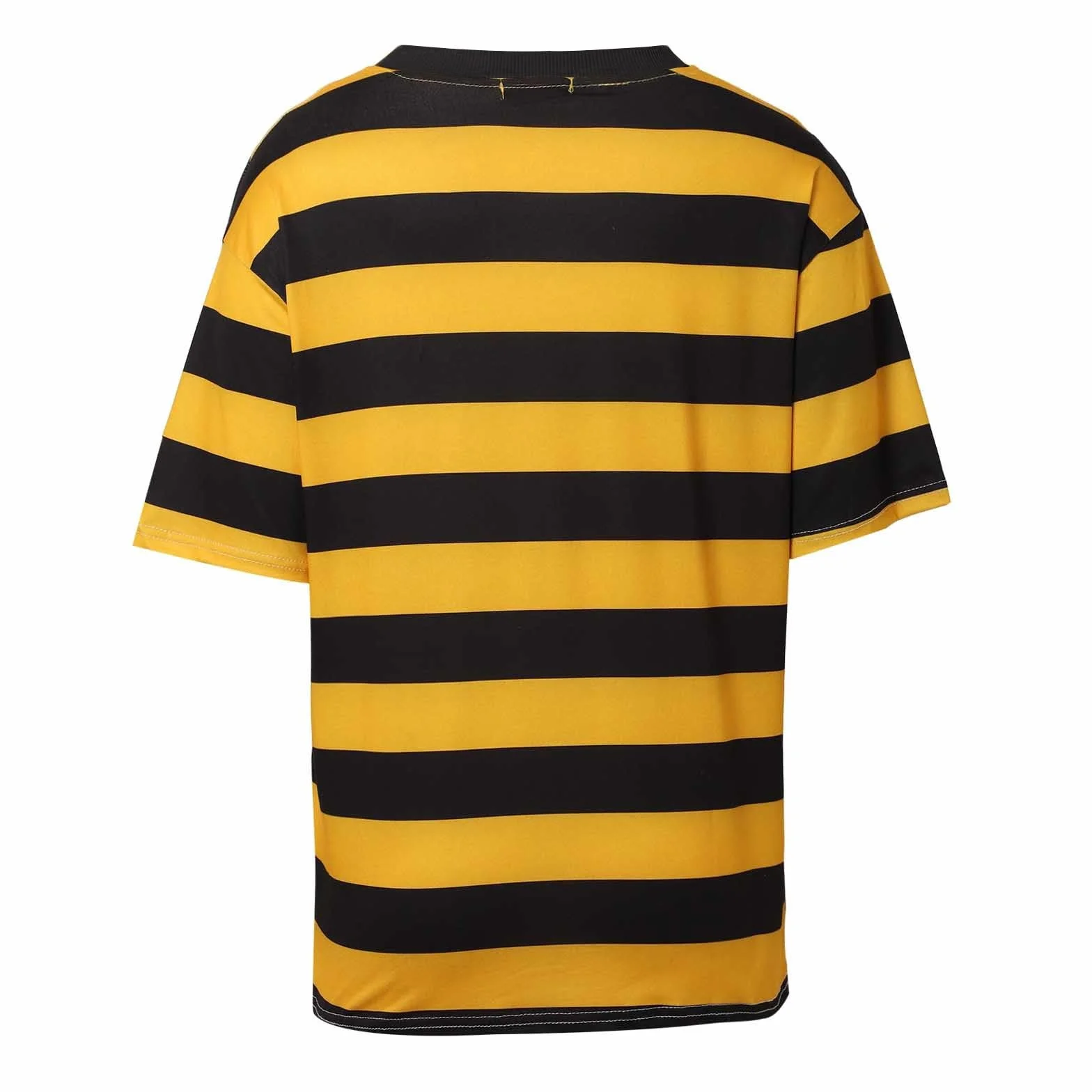 T-shirt rayé pour femme Jaune et noir Col rond Manches courtes