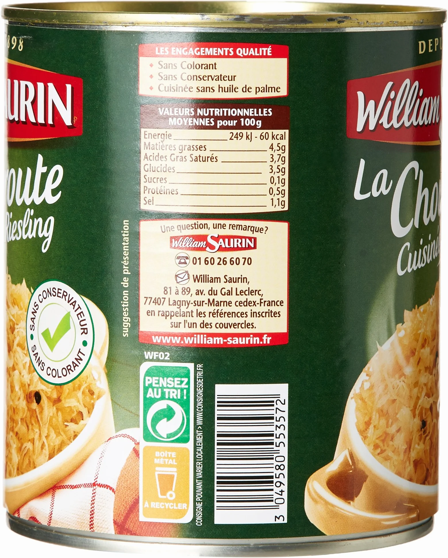 William Saurin Choucroute Cuisinée au Riesling 810 g - Lot de 6