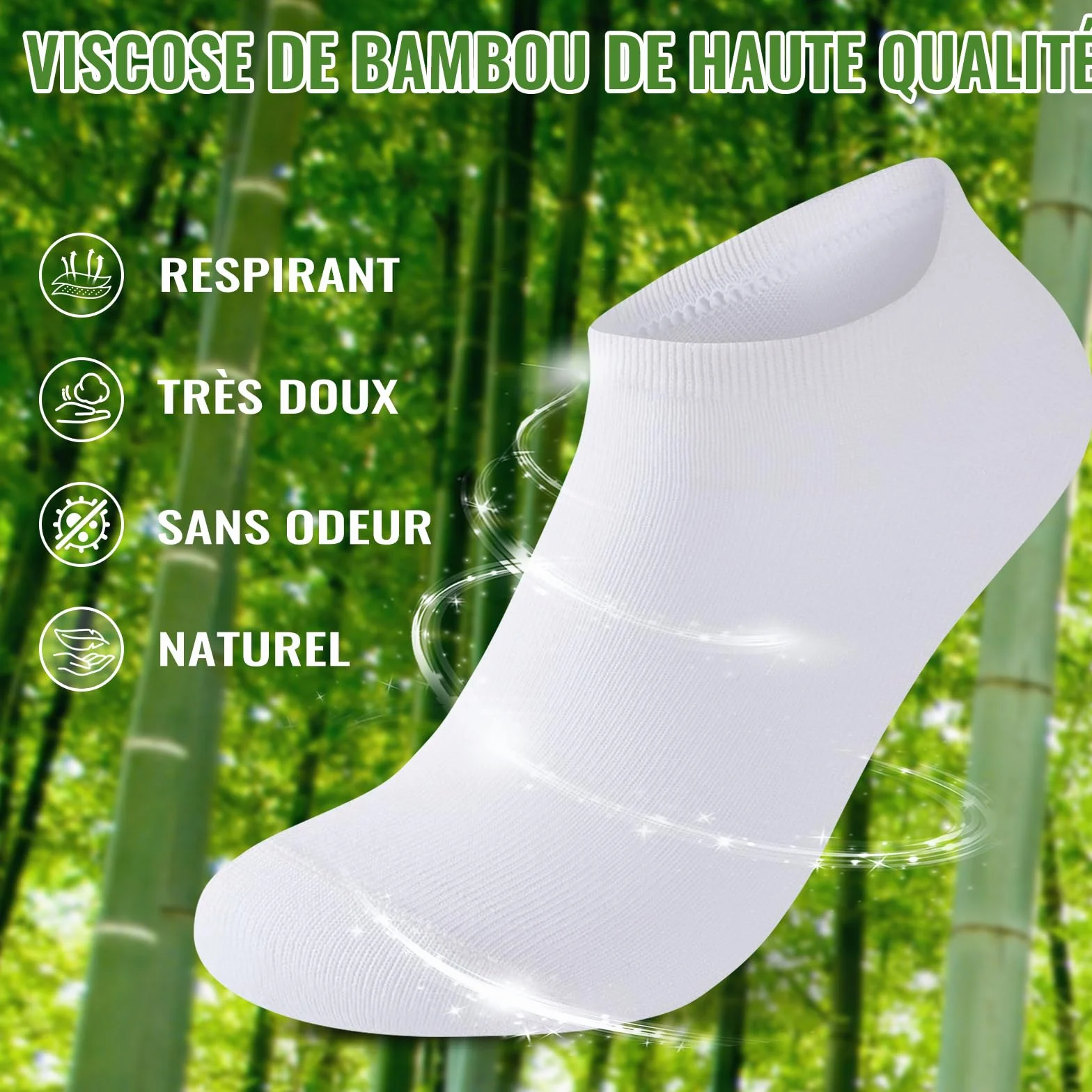 Chaussettes Basses Homme Femme Bambou – Socquettes Unisexe Séchage Rapide Anti-Transpiration Noir Blanc Gris Bleu