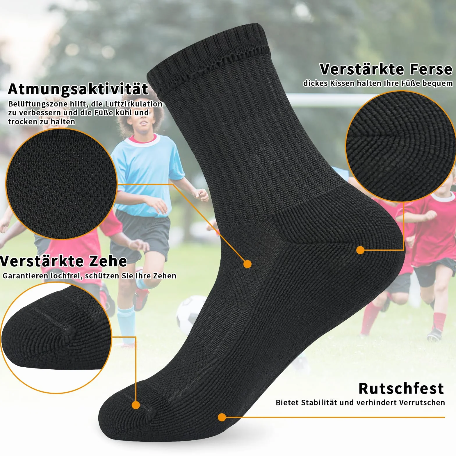 Chaussettes de football antidérapantes pour enfants, lot de 3 paires, tailles 31-34/35-38