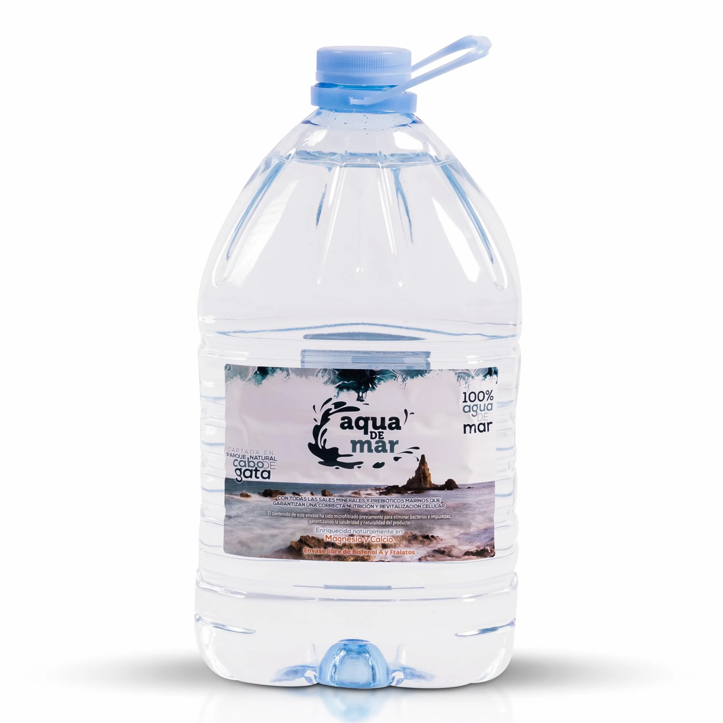 Eau de mer hypertonique 5 litres - Récipient plastique sans bisphénol A et phtalates - Aqua de mer - Multiples avantages - Captée dans le parc naturel de Cabo de Gata - Eau de mer à boire - Vizmaraqua