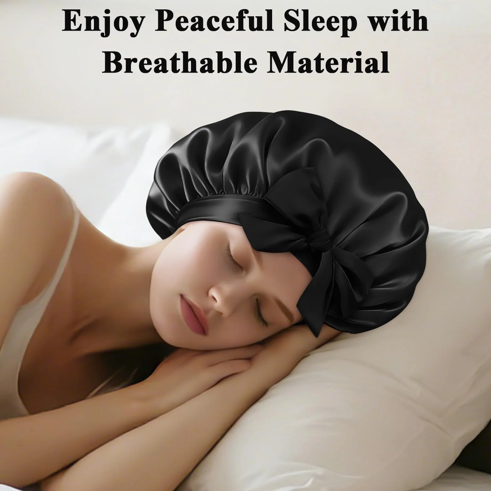 Bonnet Satin Cheveux Nuit Charlotte Locks Bouclés Ajustable Long Elastique Noir Moyen