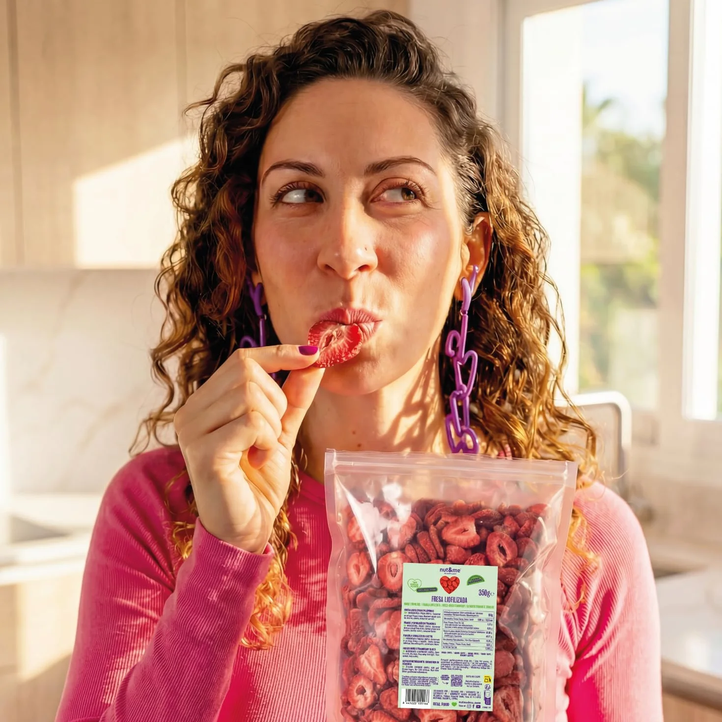 nut&me Fraises Lyophilisées en Tranches 350 g – 100% Fraise séchée, fruits Freeze Dried croquants, snack sain - sans sucres ajoutés, additifs, gluten ni OGM - sachet refermable ZIP