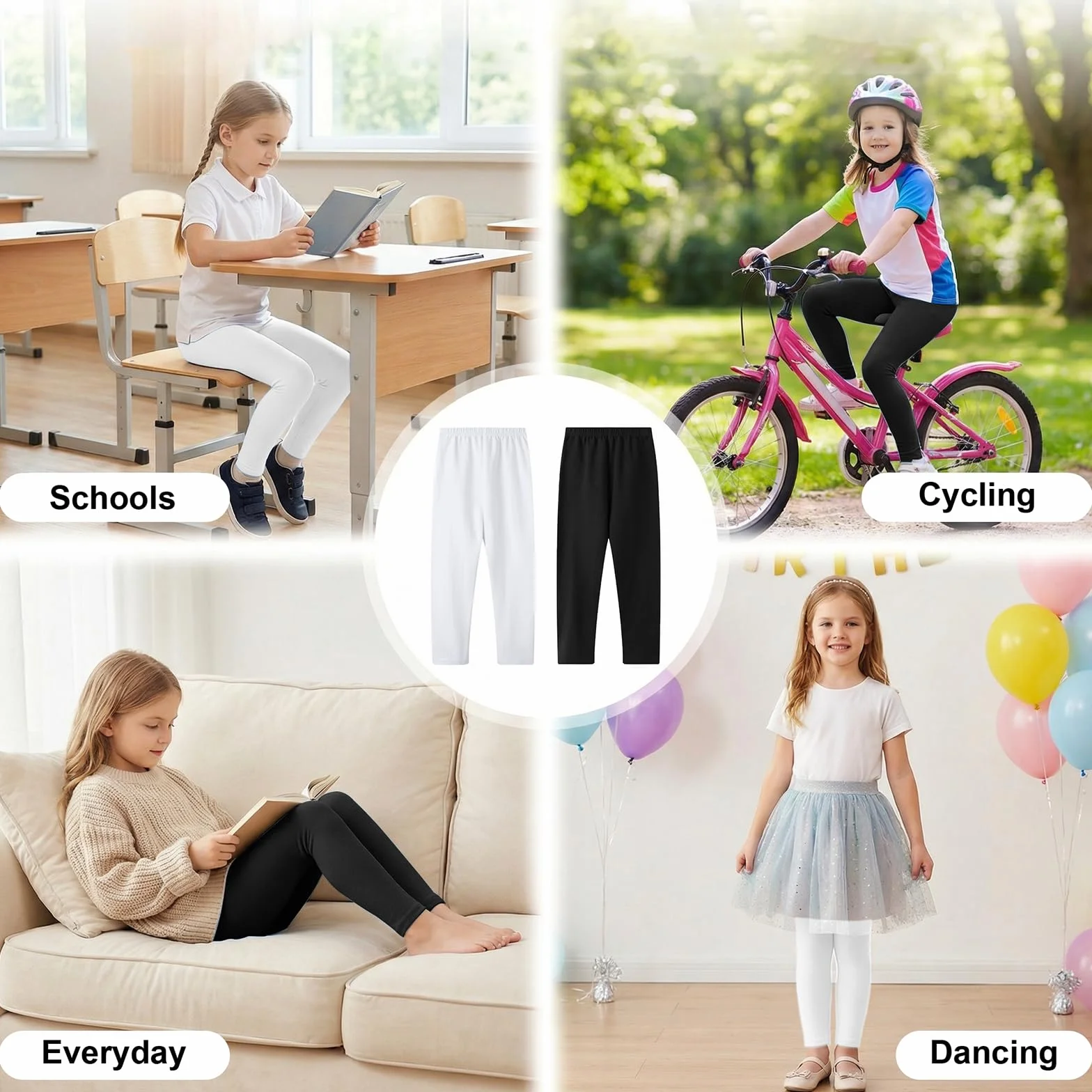 JinBei Leggings Filles Coton Longueur Pantalon Léger Respirant Tissu Extensible Couleur Unie Confortable Enfants Danse Fitness Gymnast Âge 5-12