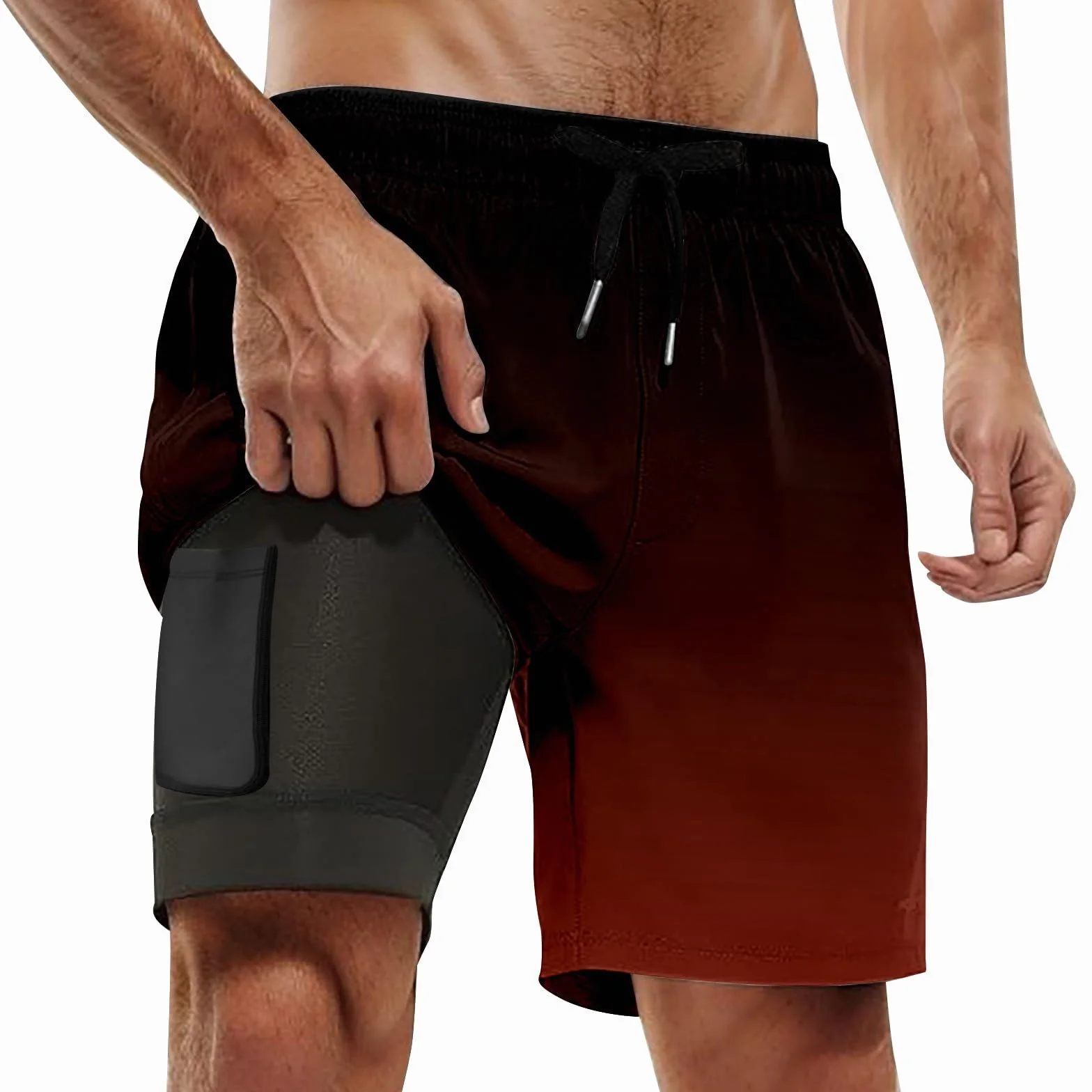 Maillots De Bain Homme Short Sport Fitness Respirant 2 en 1 Poche Zip Anti-Éclaboussures Xxs-5xl Plage Grande Taille