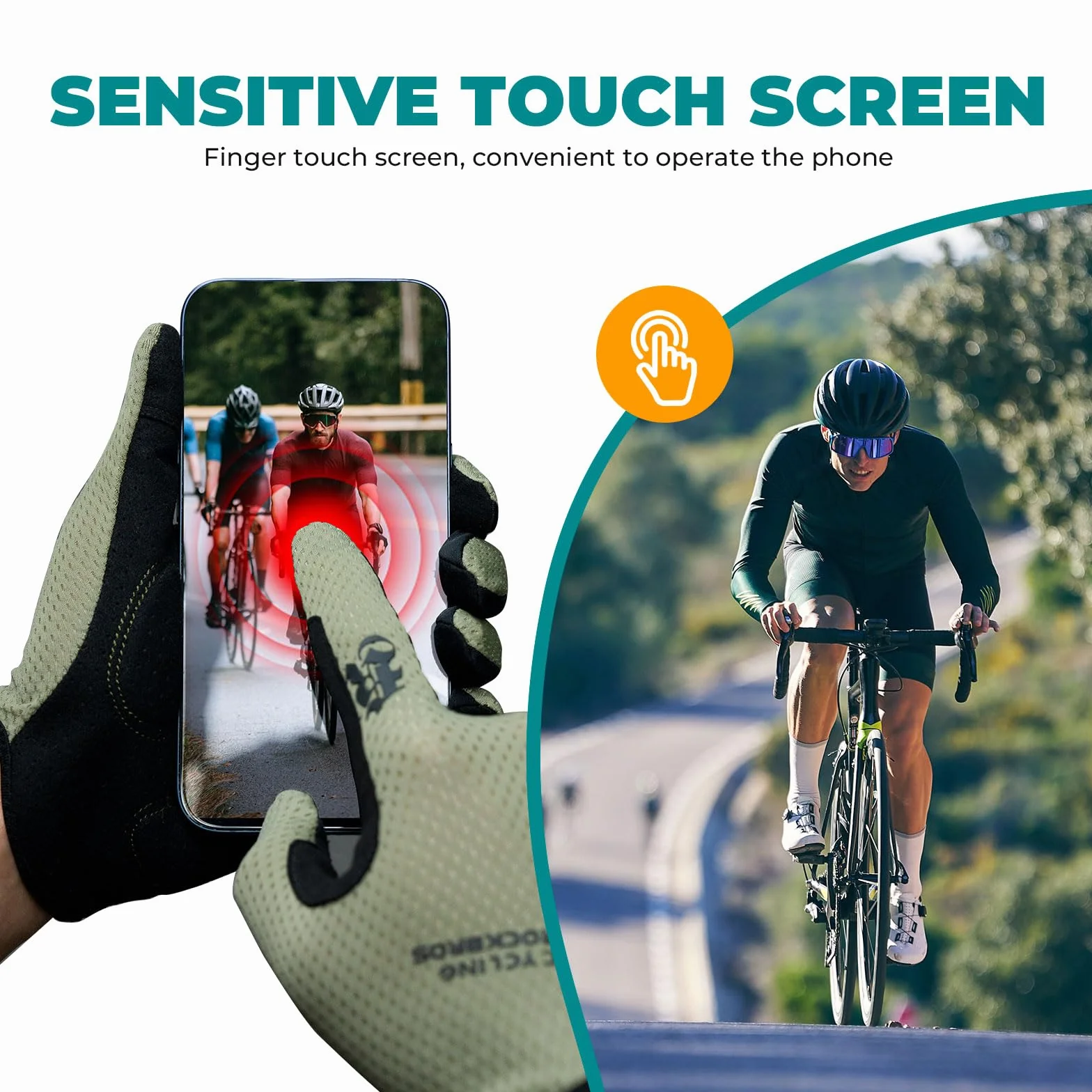 ROCKBROS Gants de Vélo Printemps Été Cyclisme Doigts Complets Écran Tactile Élastiques Hommes Femmes S-XXL