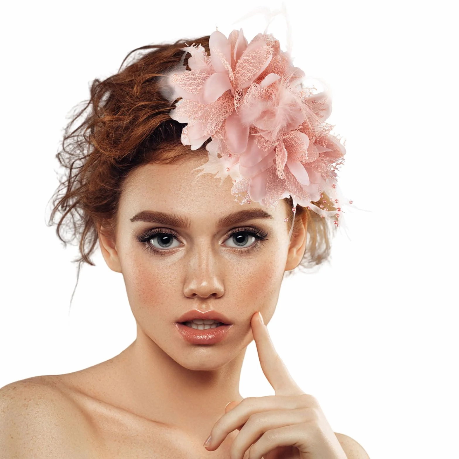 Ladies Fascinator Chapeau mariage Couture tête Plumes Mesh Accessoires cheveux Faux Fleurs Retro élégant vintage