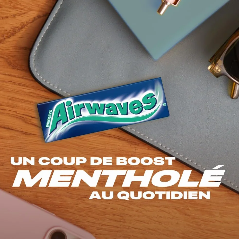 AIRWAVES Chewing Gum Sans Sucre Goût Menthol Eucalyptus Longue Durée 5 Paquets 10 Dragées 70g