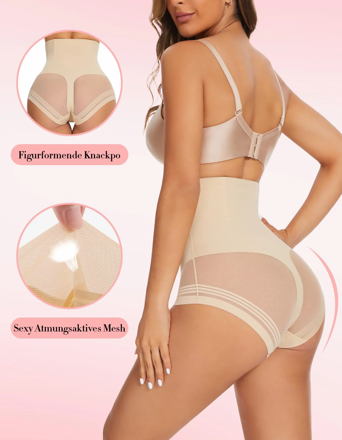 SIMIYA Culotte Gainante Femme Ventre Plat Taille Haute Shapewear Minceur Beige M