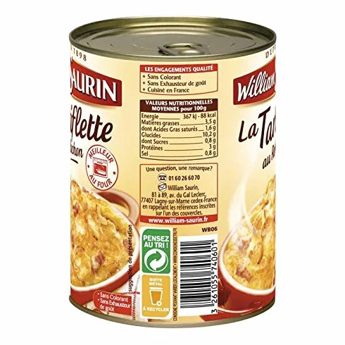 WILLIAM SAURIN TARTIFLETTE AU REBLOCHON - PLAT CUISINÉ 410G - WILLIAM SAURIN - LOT DE 4 - Offre Special