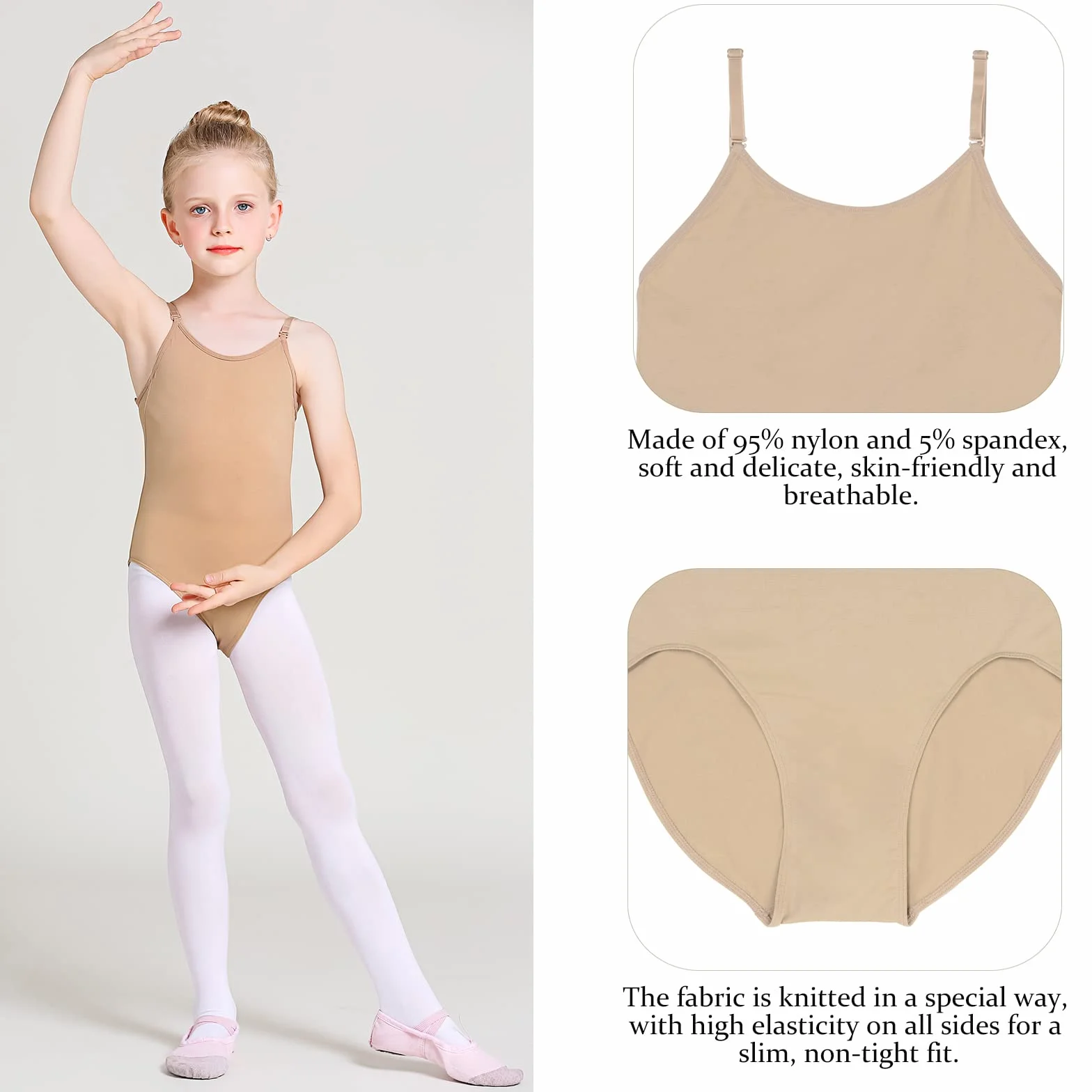 Justaucorps de Gymnastique Nu Sans Couture avec Bretelles Réglables pour Filles