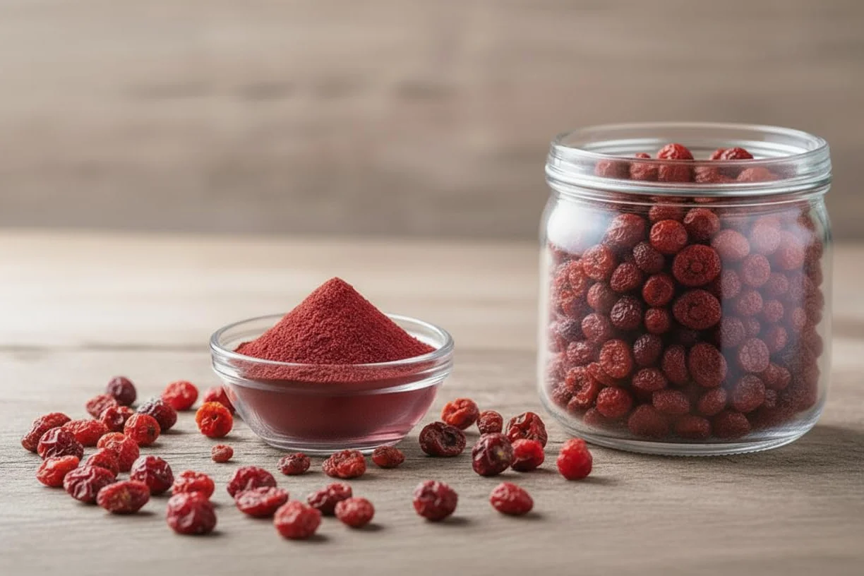 WU-WEI-ZI Poudre de baies de Schisandra - Récolte sauvage naturelle de montagne | 100% pur + testé en laboratoire | certifié GMP + ISO-9001 | parfait en infusion | séché délicatement | 100g
