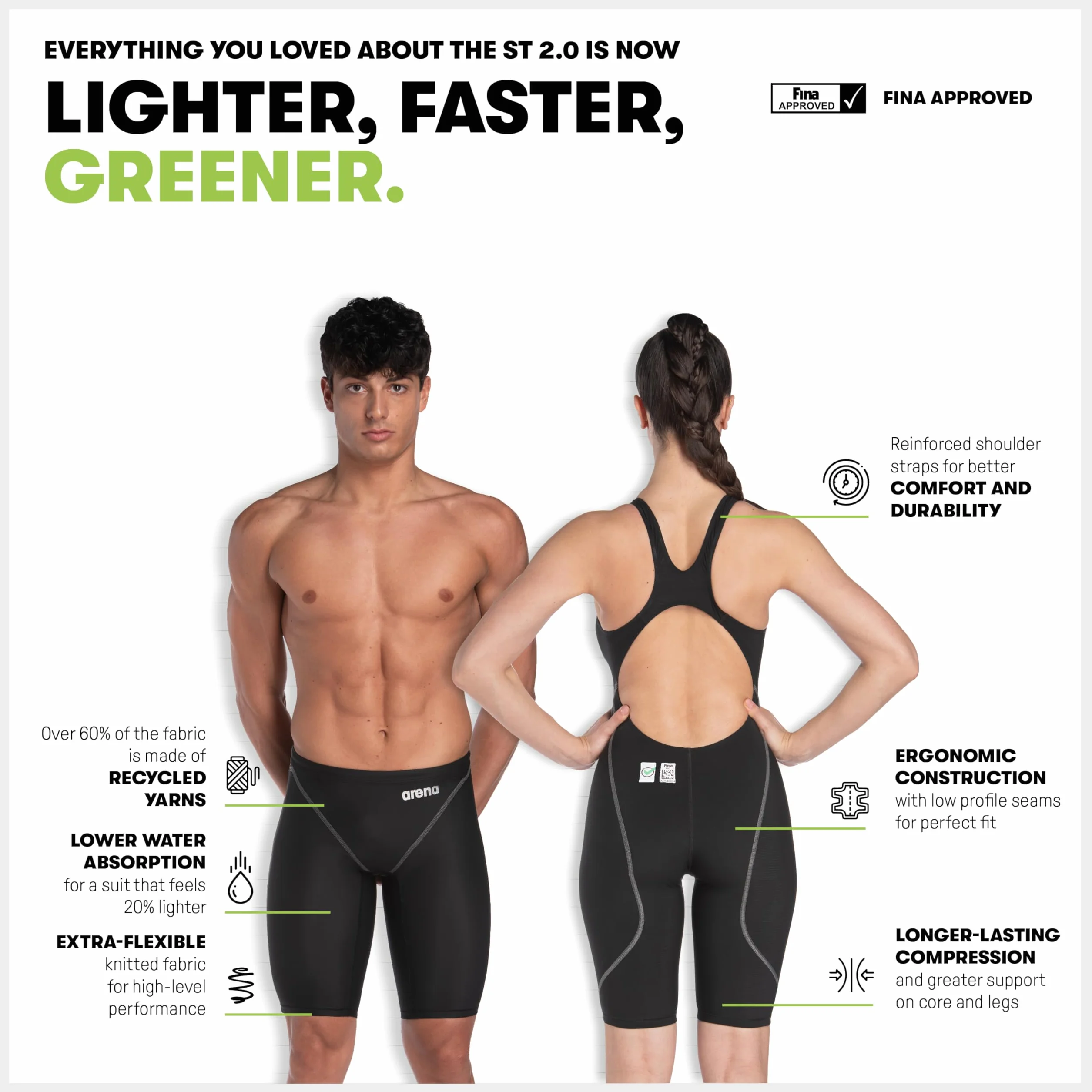 Arena Powerskin ST Next Jammer Femme Maillot de Bain FINA Tissu Recyclé Bretelles Renforcées