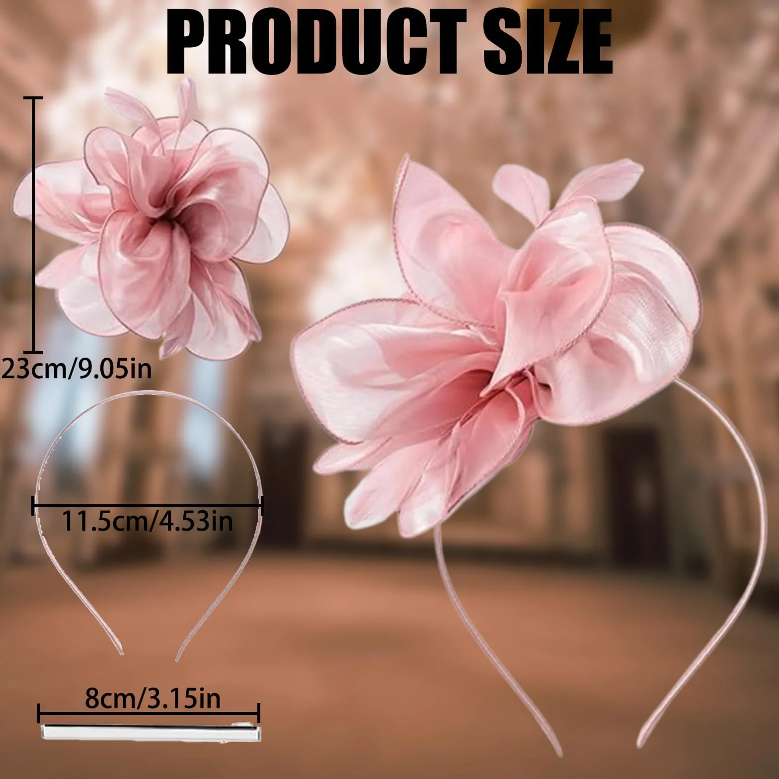 Fascinateurs Floraux Rose avec Plume pour Femme Chapeau Mariage Bandeau
