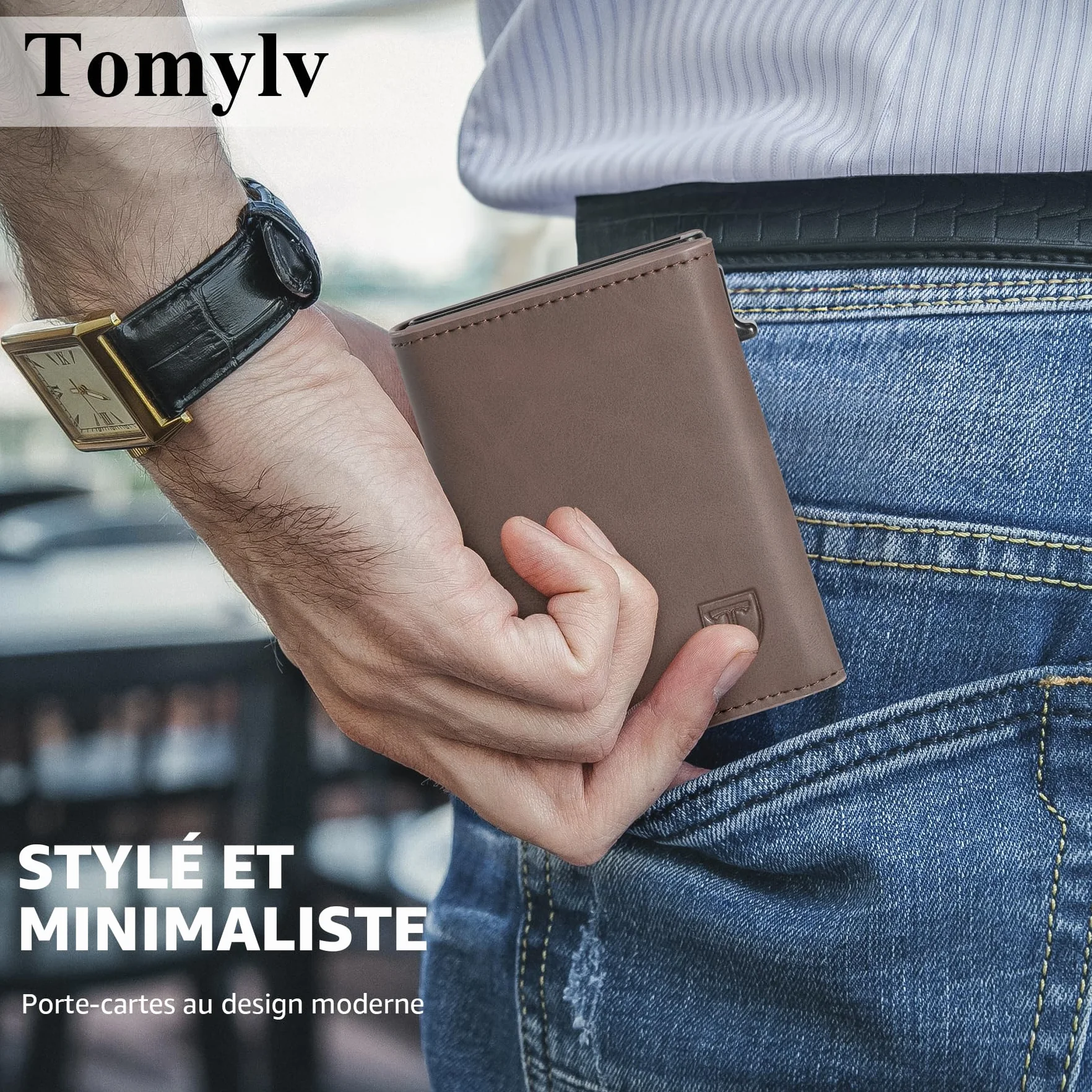 Portefeuille Homme Blocage RFID Cuir Porte Carte 9 Cartes Marron