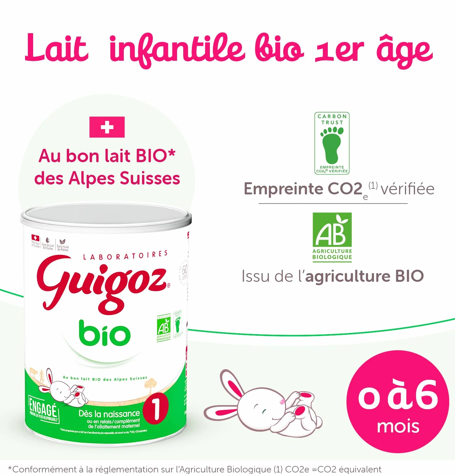 GUIGOZ BIO 1 Dès la naissance - Lait bébé 1er âge en poudre de 0 à 6 mois - Boîte de 800g