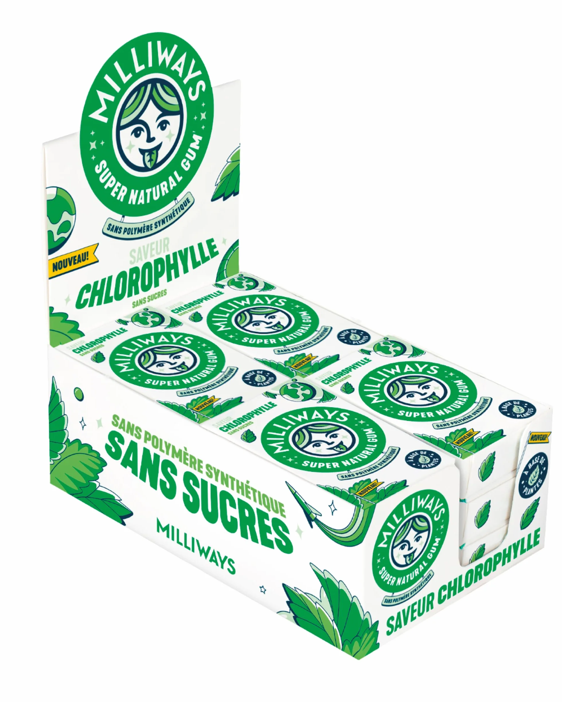 MILLIWAYS Chewing Gum sans Sucres à la Chlorophylle 12 Boîtes de 10 Dragées 20g Xylitol