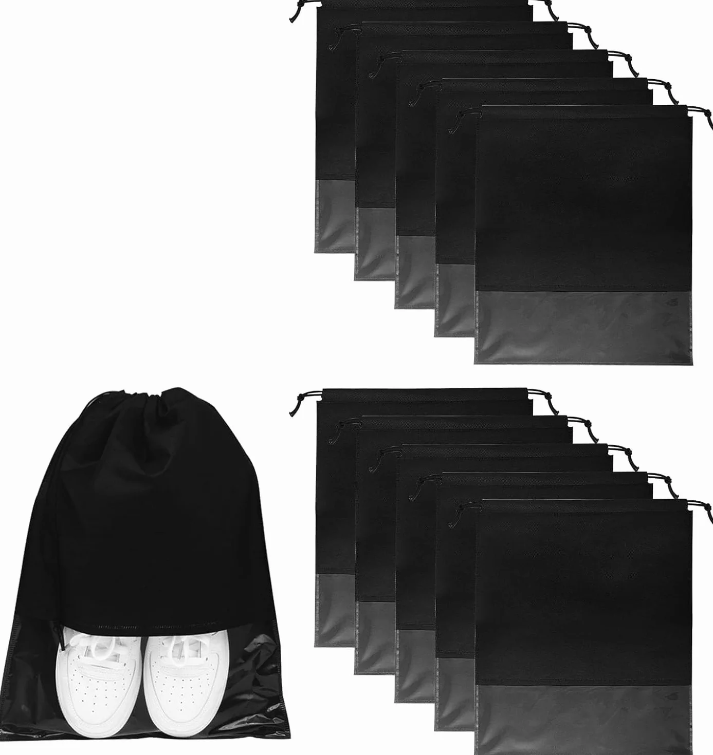 Pumuky Sac à Chaussures de Voyage 10 Pièces 32x44cm Anti-poussière Fenêtre Transparente Noir