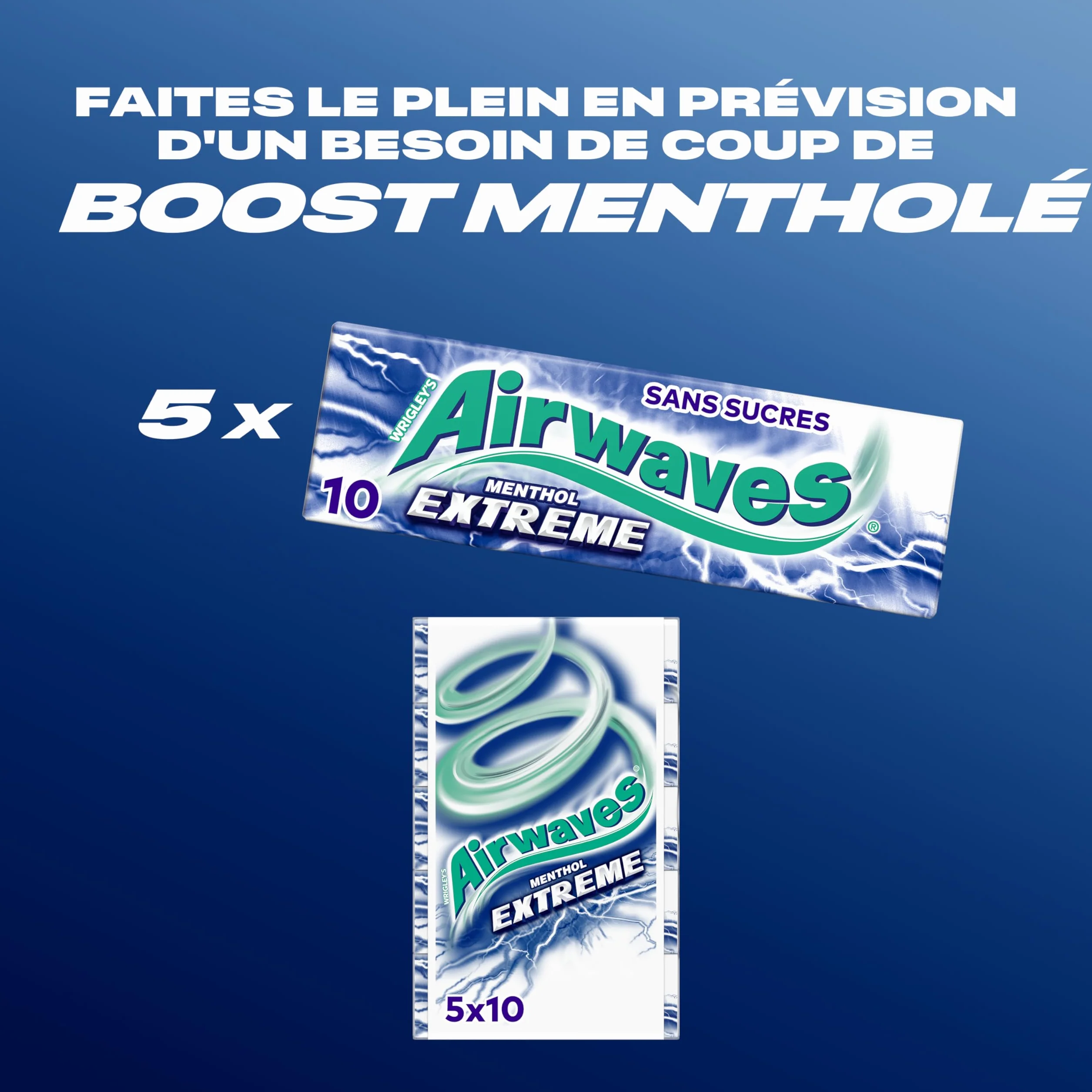 AIRWAVES Chewing Gum Sans Sucre Goût Menthol Extrême 5 Paquets 70g