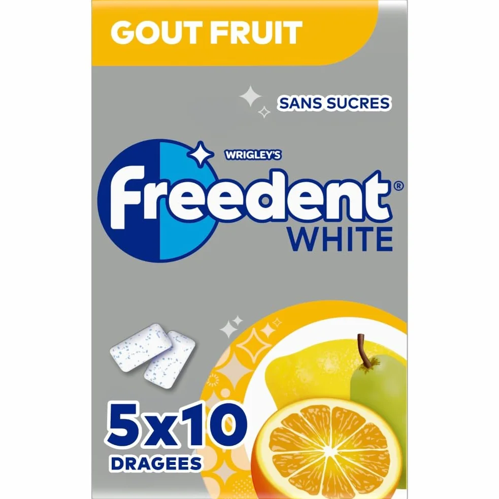 FREEDENT WHITE Chewing Gum Sans Sucre Goût Fruit 5 Paquets 70g
