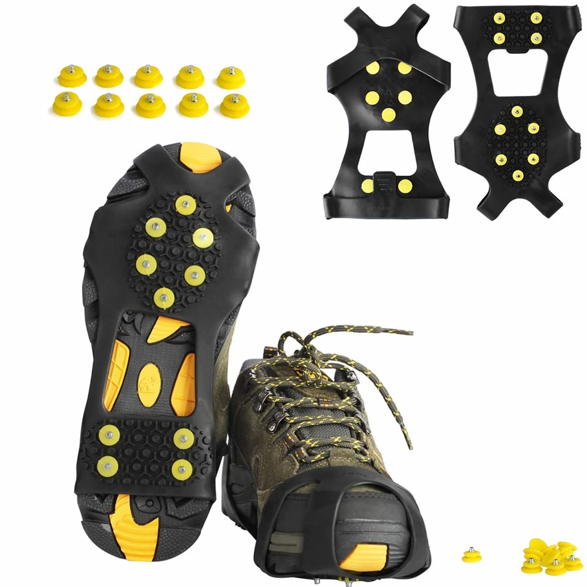 Ice Grippers Chaussures Crampons Traction avec 10 Goujons en Acier pour Bottes en Caoutchouc Neige
