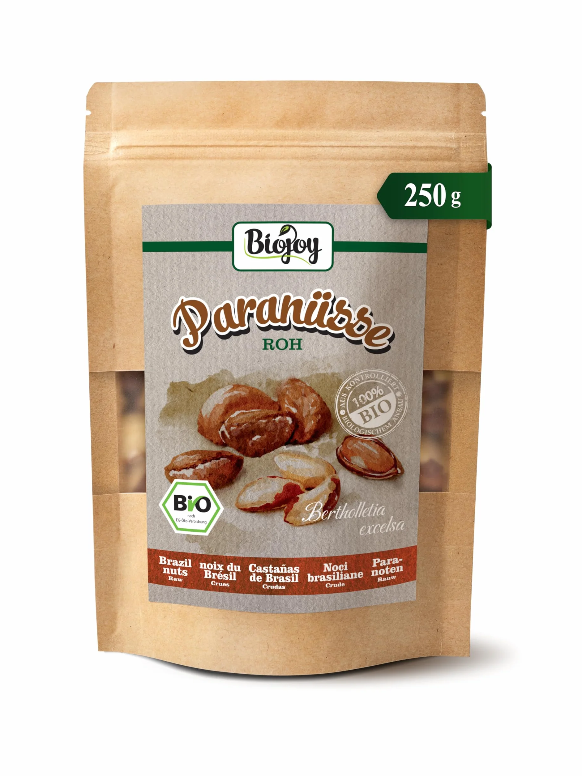 Biojoy Noix du Brésil BIO (250 g), entières, décortiquées et sans additifs