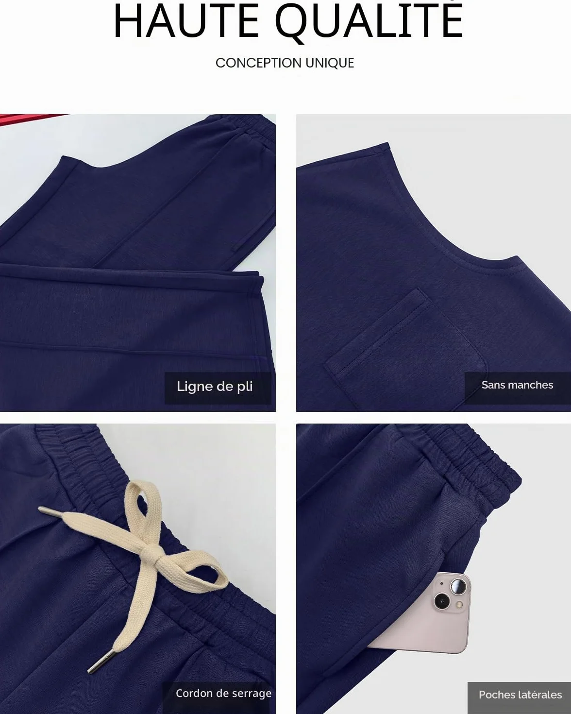 GRECERELLE Survêtement deux pièces Femmes Ensemble Casual Crew Neck Cap Sleeve Tops et Jogging avec Poches