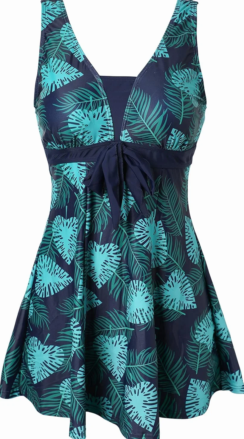 Ecupper Maillot de Bain Une Pièce Femme Rétro Jupe Volantée Contrôle Ventre Push Up Col V
