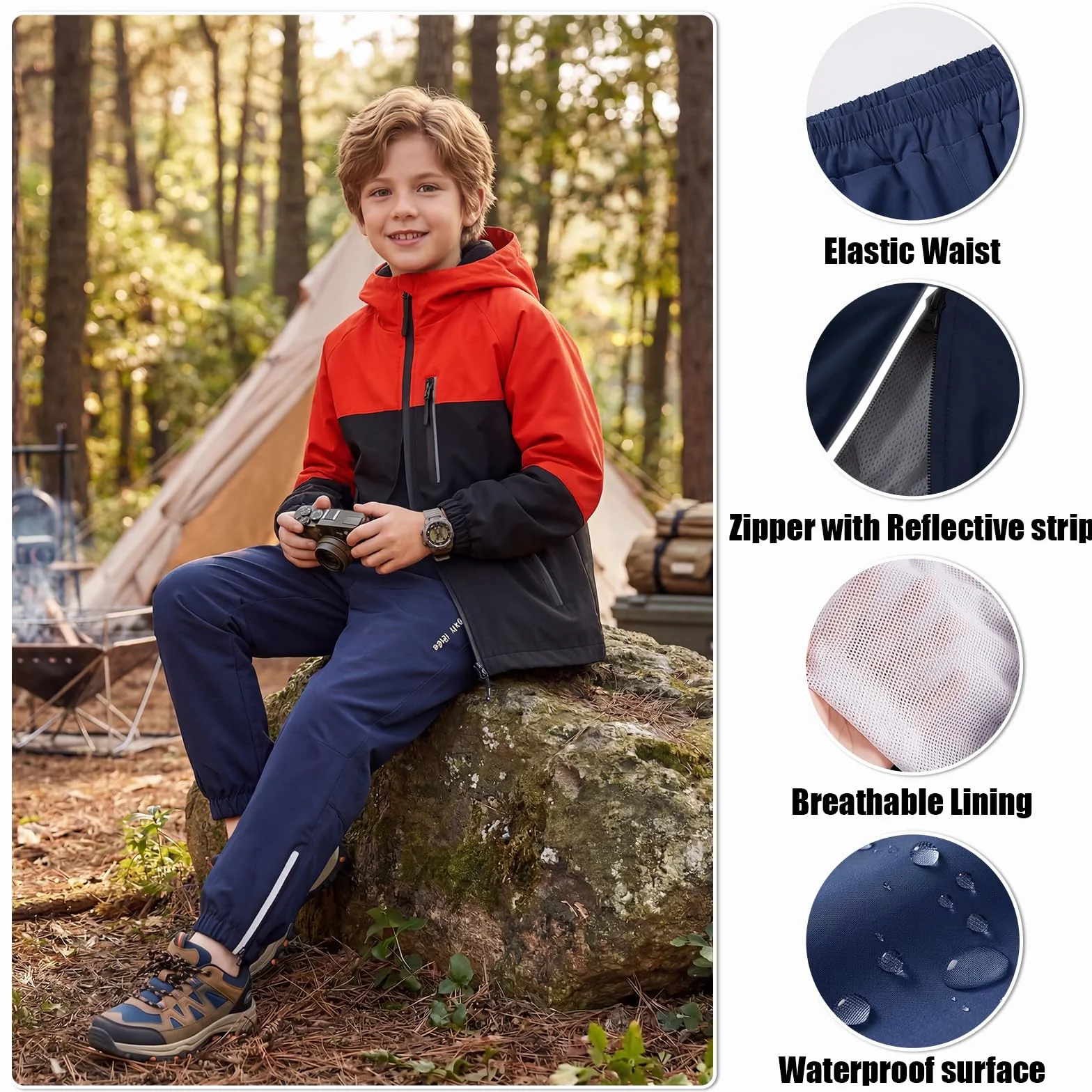 Pantalon de Randonnée Imperméable Coupe-Vent Léger pour Garçon Fille 5-14 Ans