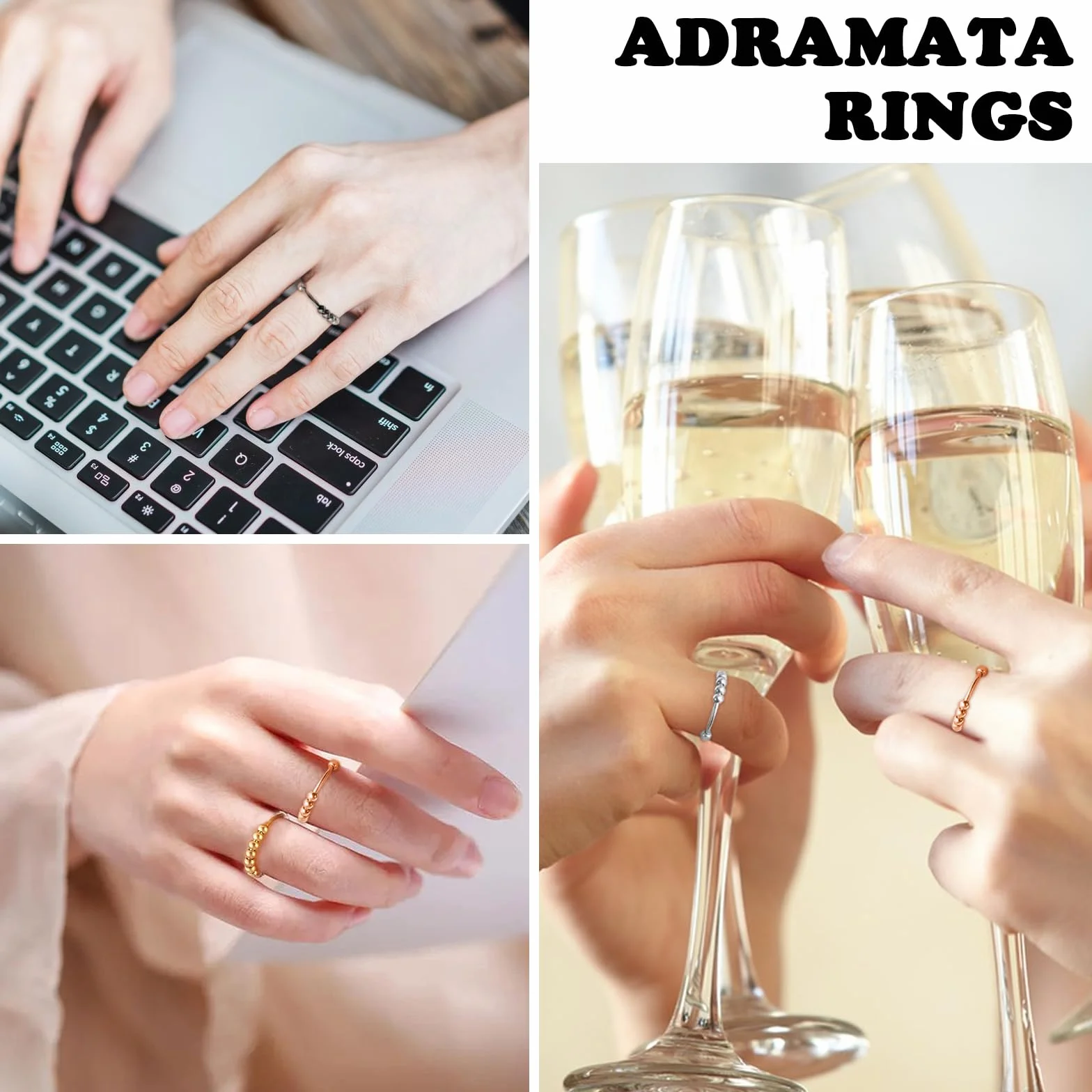 Bague Anti-Stress en Acier Inoxydable - Anneau Tournant Spinner pour Femme - Noir Argent Or Rose