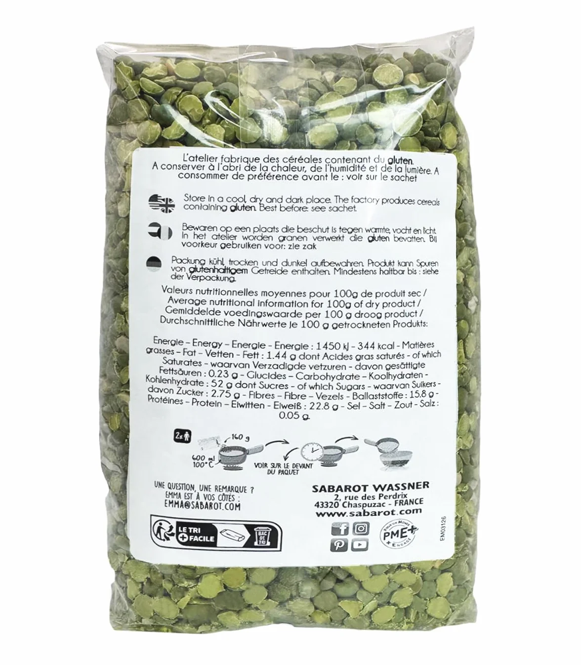Pois cassés verts de France - Sachet 1kg - Sabarot