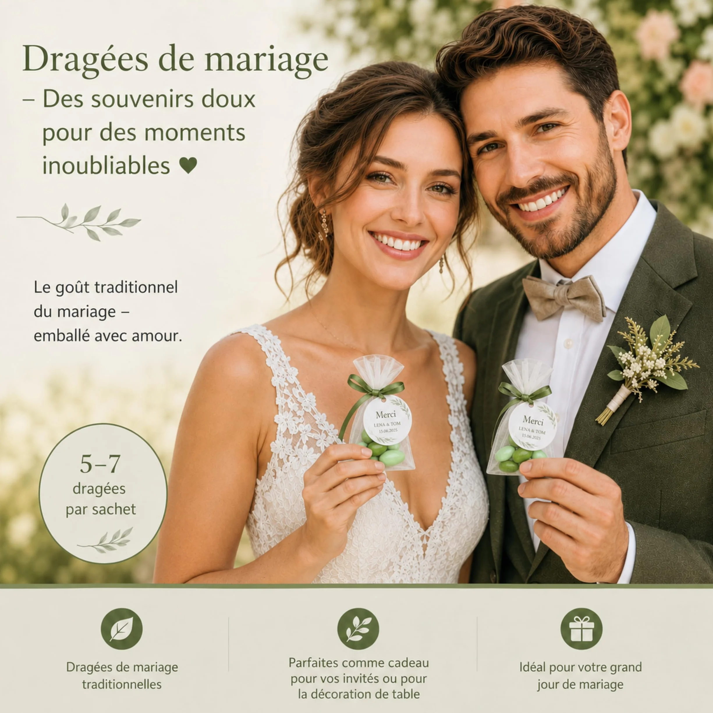 EinsSein 1kg Dragees amandes au chocolat Mélange de saveurs Mix vert brillant | ca. 160 pièce Dragées Mariage Baptême Communion Célébrer Fête Candybar | cadeaux d’invités | Amandes | Badem sekeri