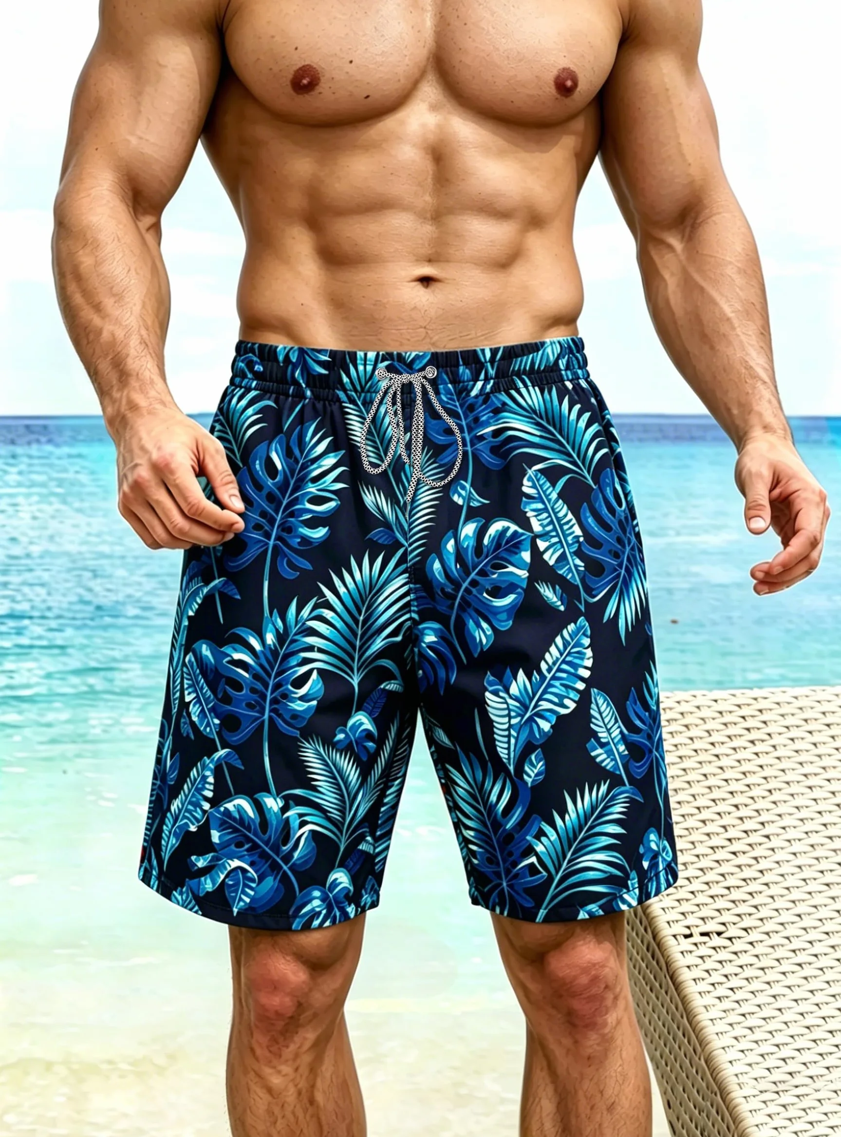 Short de Plage Hawaiien Homme avec Doublure en Maille et Poches S-4XL
