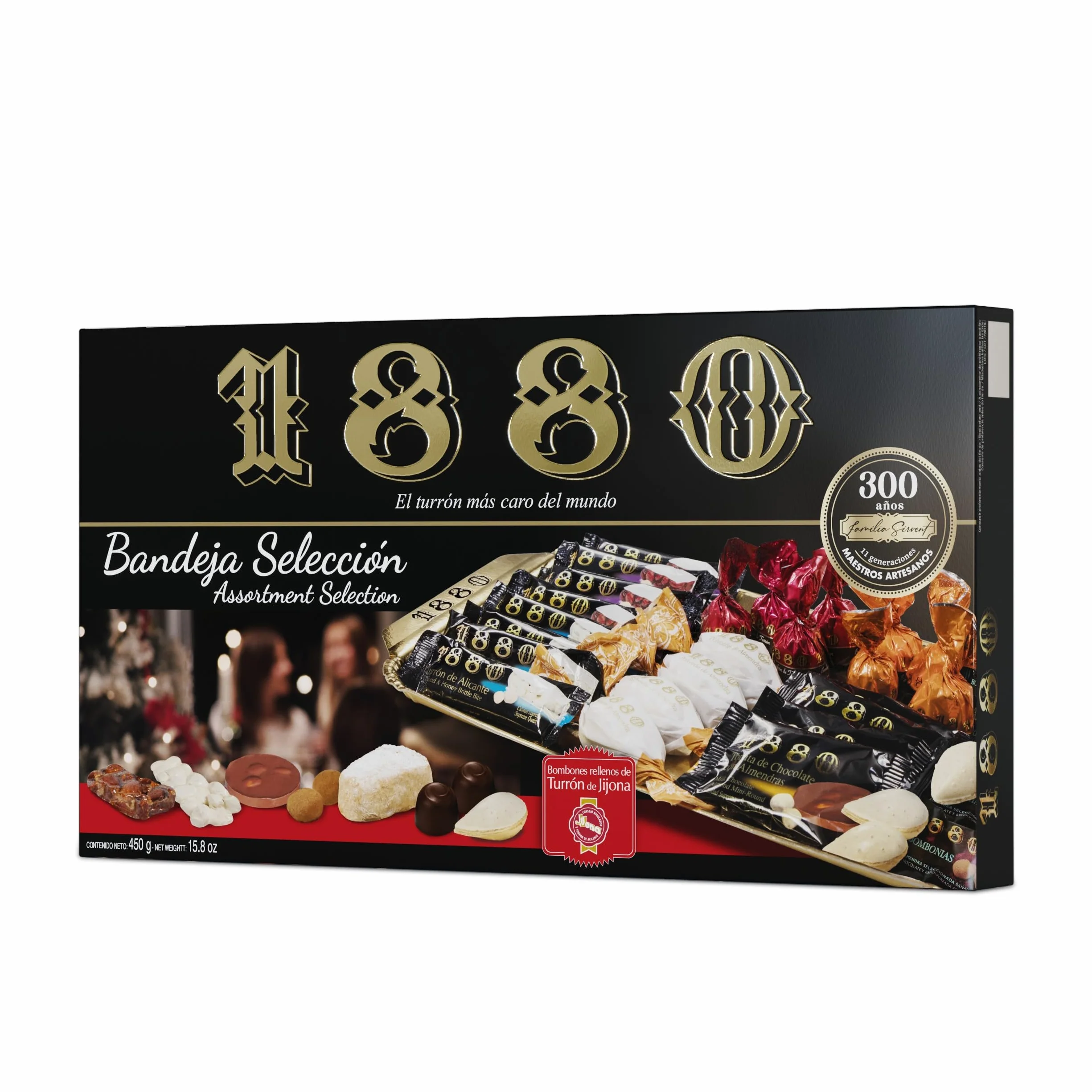 1880 - Sélection Plateau en boîte, Le nougat le plus cher du monde, Sélection de Noël, Qualité Suprême, Douceur de Noël typique, Recette Artisanale, Prêt à Servir, 450g