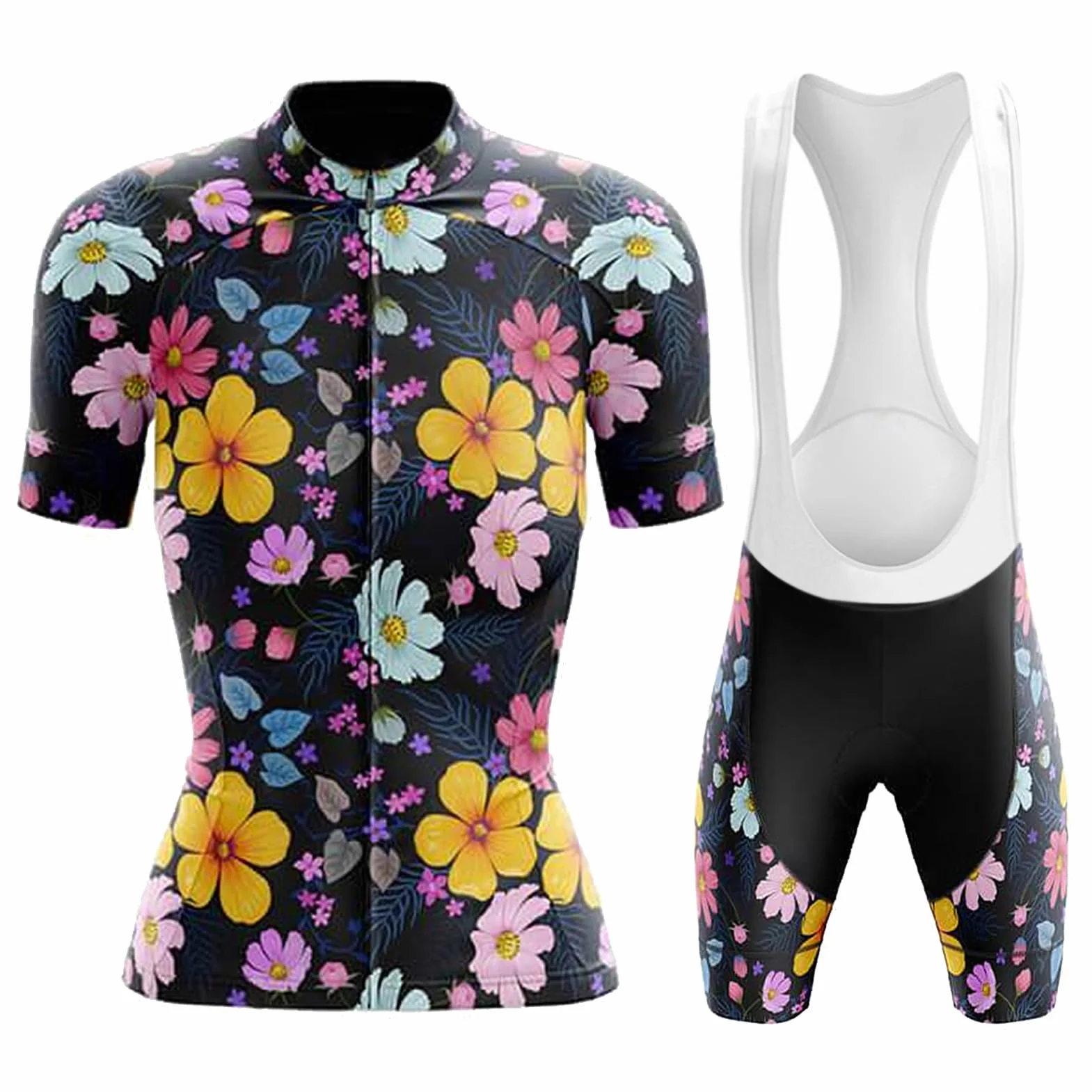 Maillot Cyclisme Femme Tenue Cycliste Été Manche Courte MTB Jerseys Shirt Cuissard à Bretelle 19D Coussin Gel Ensemble Cycling Respirant Séchage Rapide