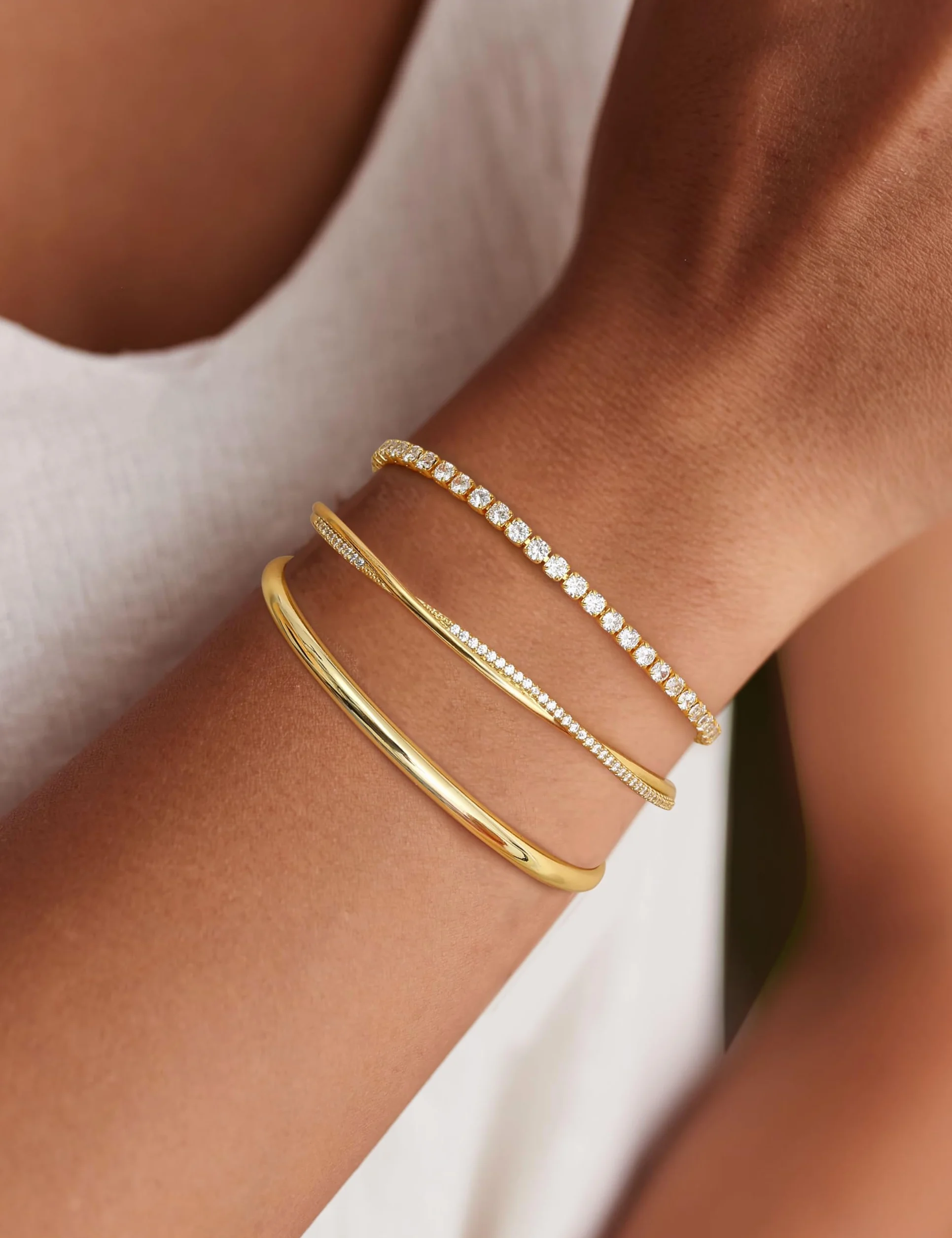 Bracelet Jonc Femme Acier Inoxydable Plaqué Or 14 Carats Argent