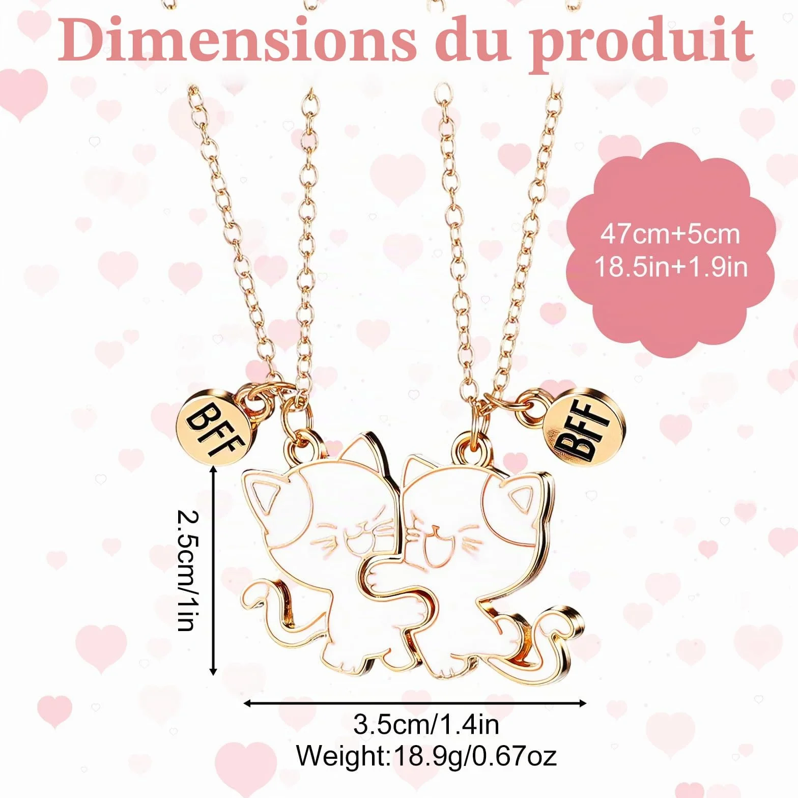SHENLIU Lot de 2 chaînes d'amitié en forme de chat doré avec pendentif magnétique pour anniversaire, Noël