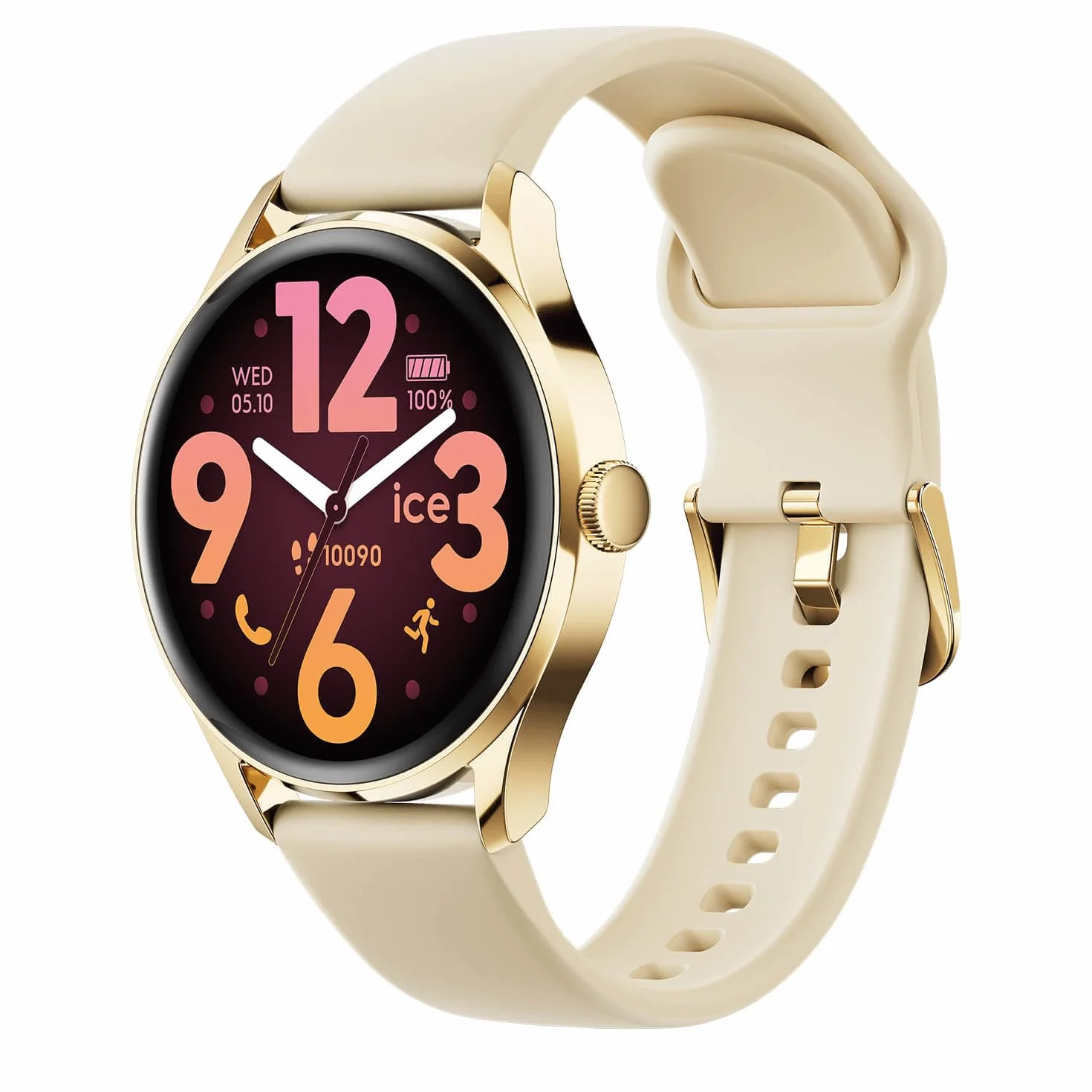 ICE-WATCH Ice Smart 3.0-1.2 Gold Beige AMOLED GPS Montre connectée Ronde Femme Silicone 1.20 Pouces