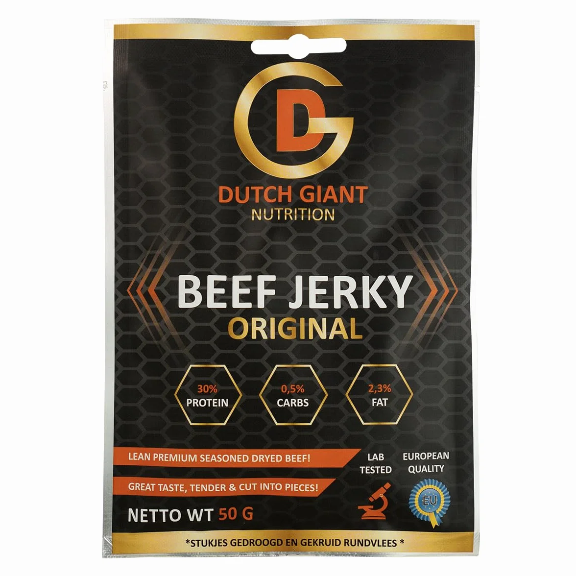 Dutch Giant Beef Jerky Original | 10 x 50 gram | 500g Boeuf Séché pour les gens | Viande séchée | Biltong | Nourriture Américaine | Snack | Ration de survie | Haute teneur en protéines | Musclemeat