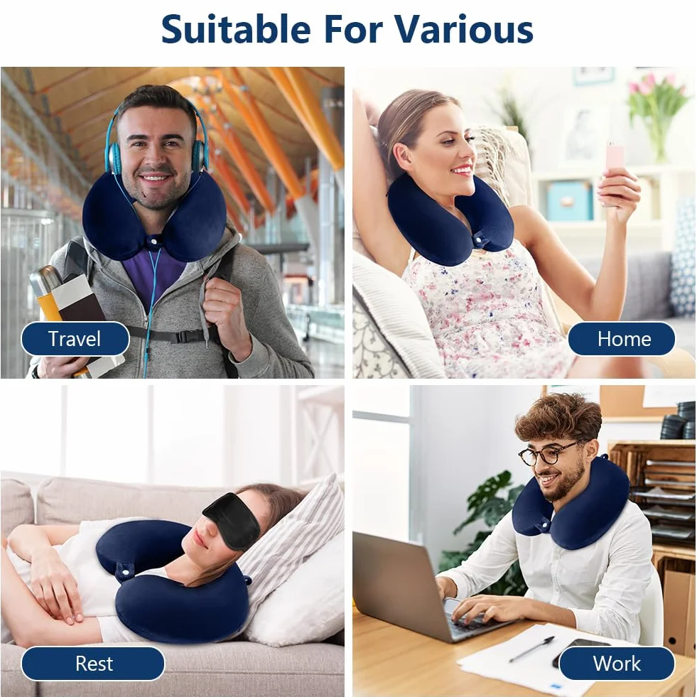 URAQT Oreiller de Voyage en Mousse à Mémoire de Forme, Coussin Avion Cervical avec Sac de Rangement