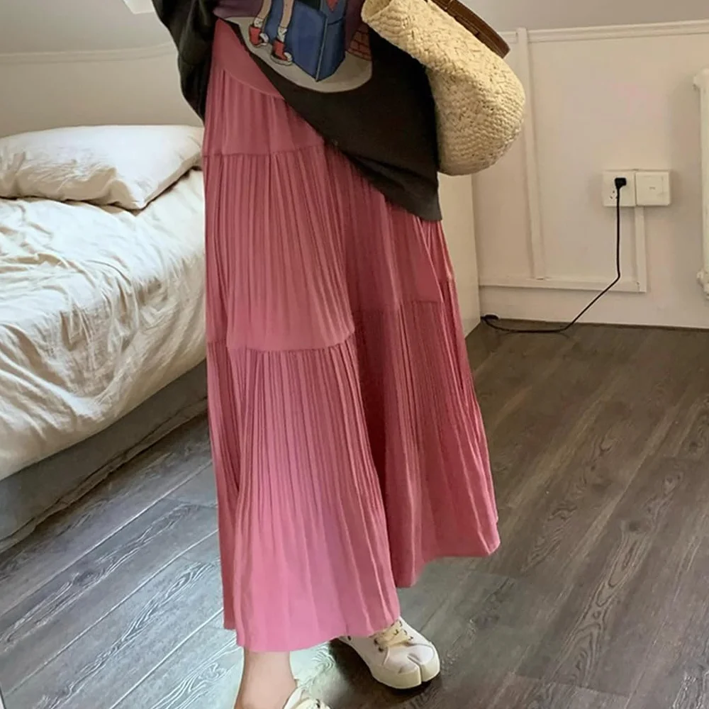 Jupe de Grossesse Maternité Over The Belly Longue Plissée Mousseline Noir Rose Plage Maxi